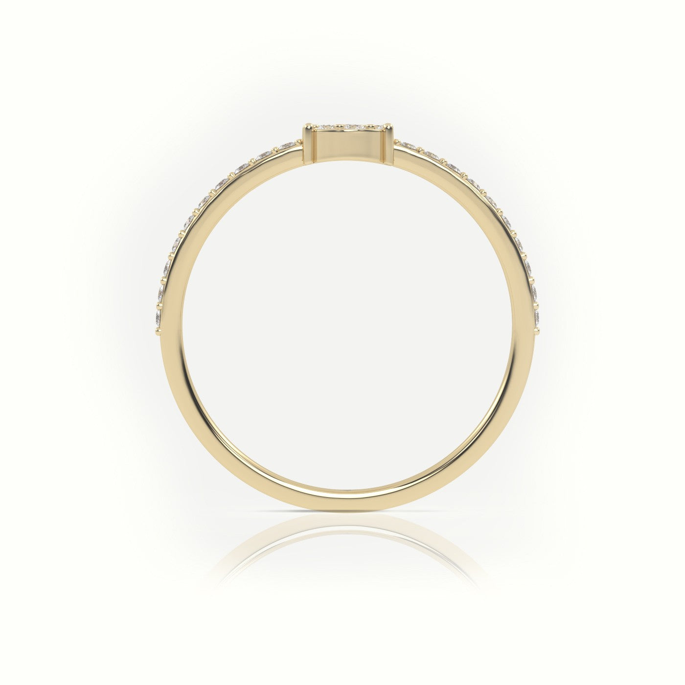 Round Cut Diamond 4 Prongs Pave Setting Designer Ring — Yellow Gold