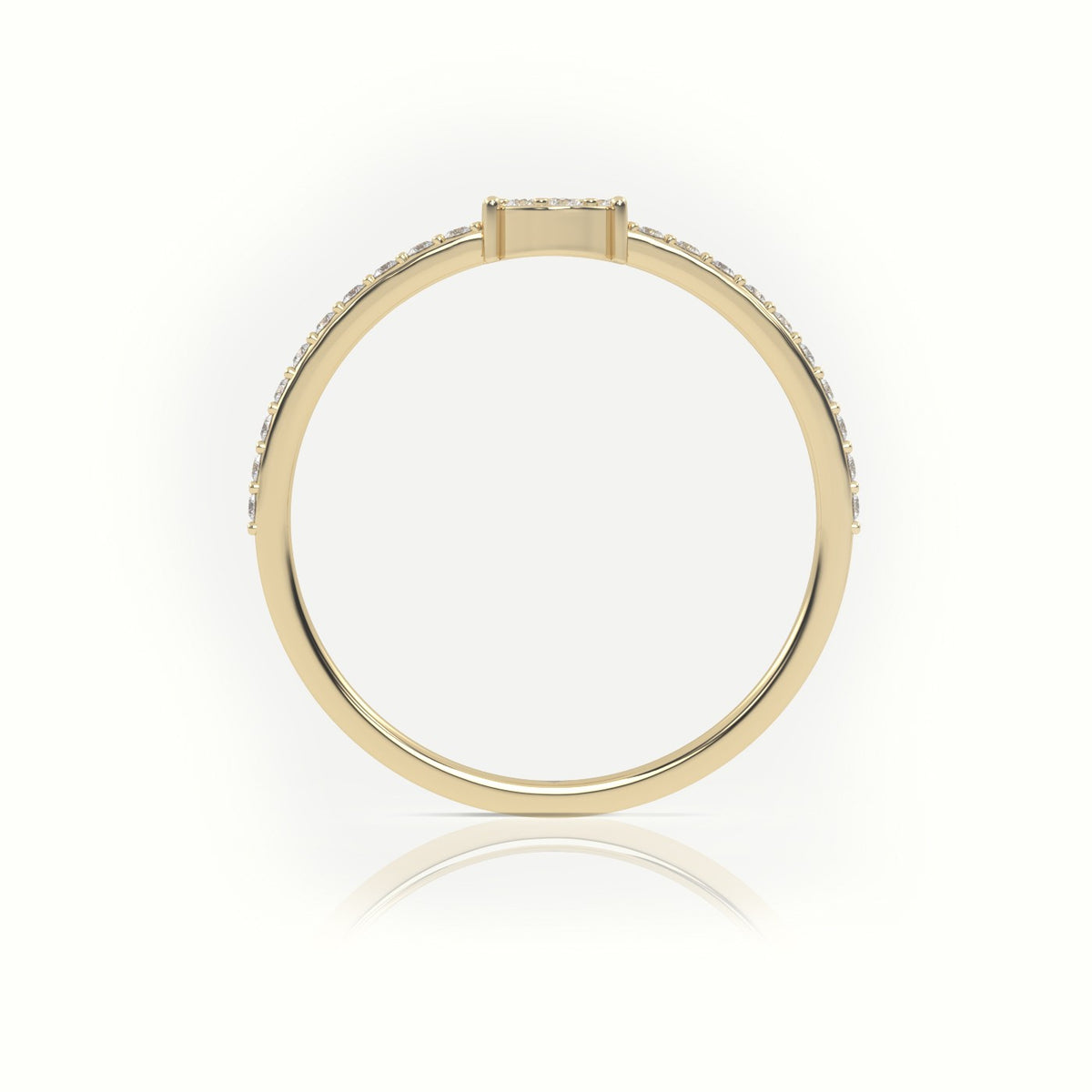 Round Cut Diamond 4 Prongs Pave Setting Designer Ring — Yellow Gold