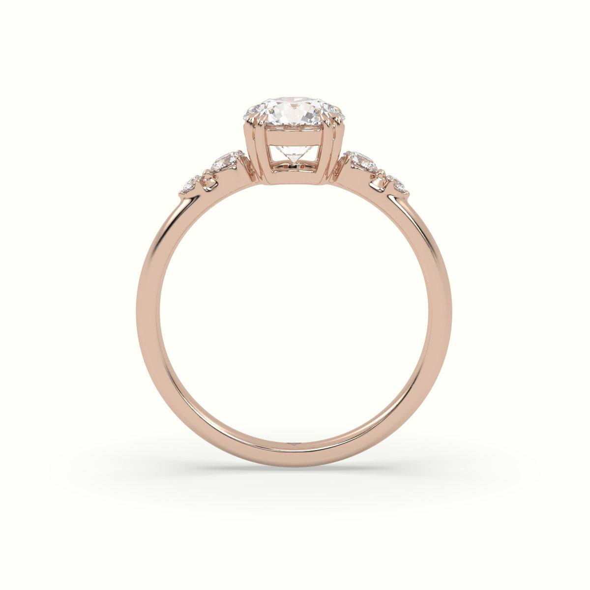 Round Diamond Solitaire Side Stone Engagement Ring — Rose Gold