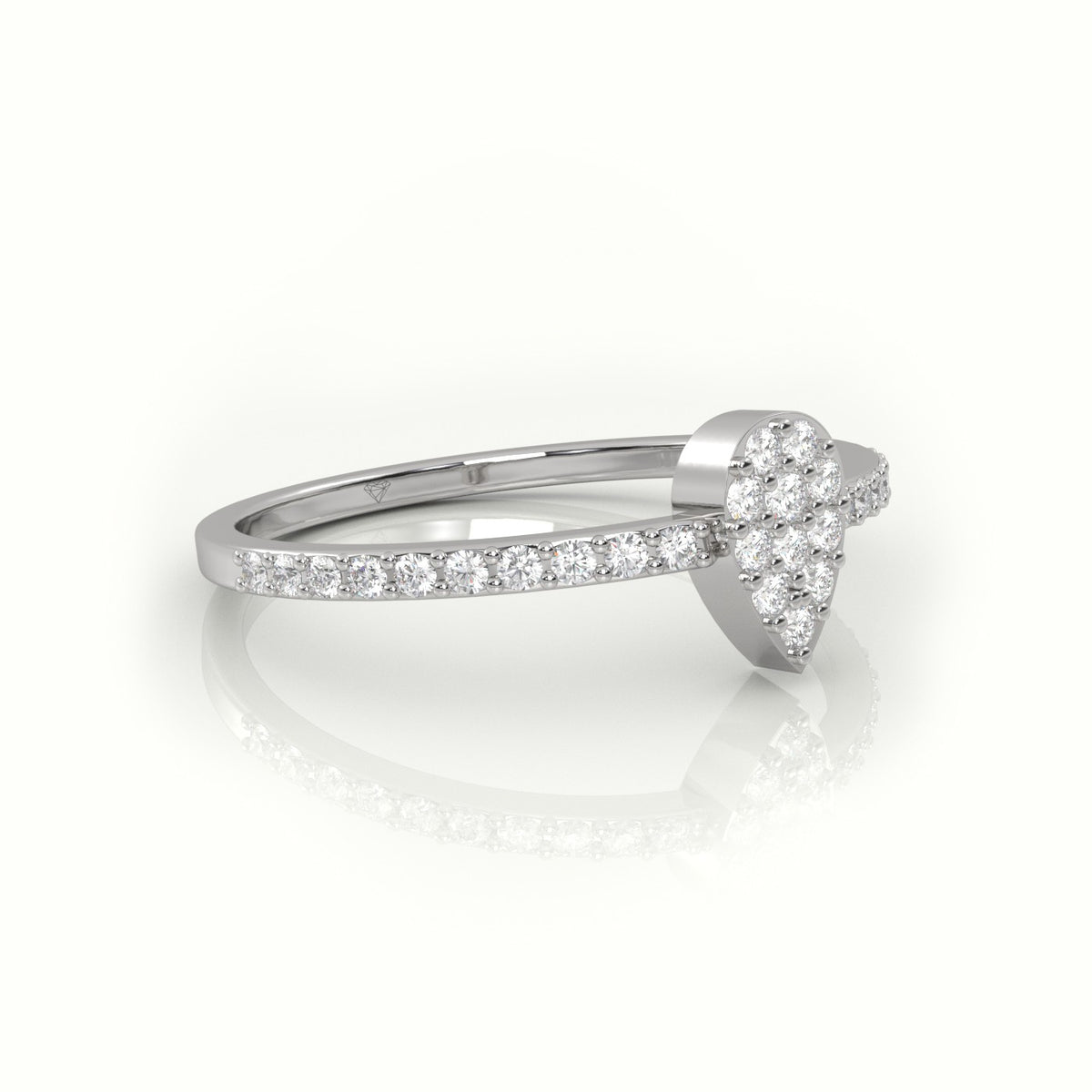 Round Cut Diamond Pear Style Pave Setting Designer Ring — White Gold