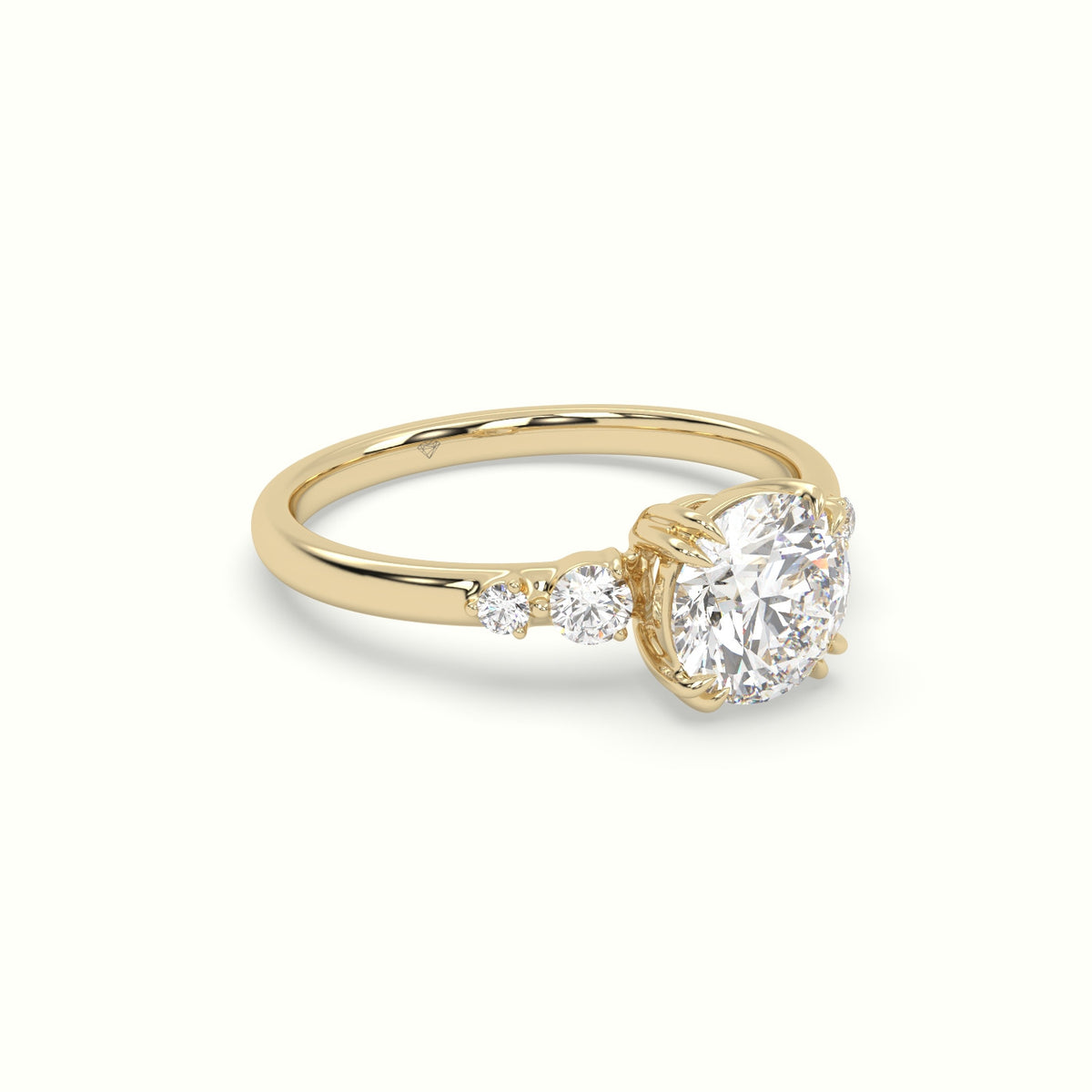 Round Diamond Solitaire Side Stone Engagement Ring — Yellow Gold