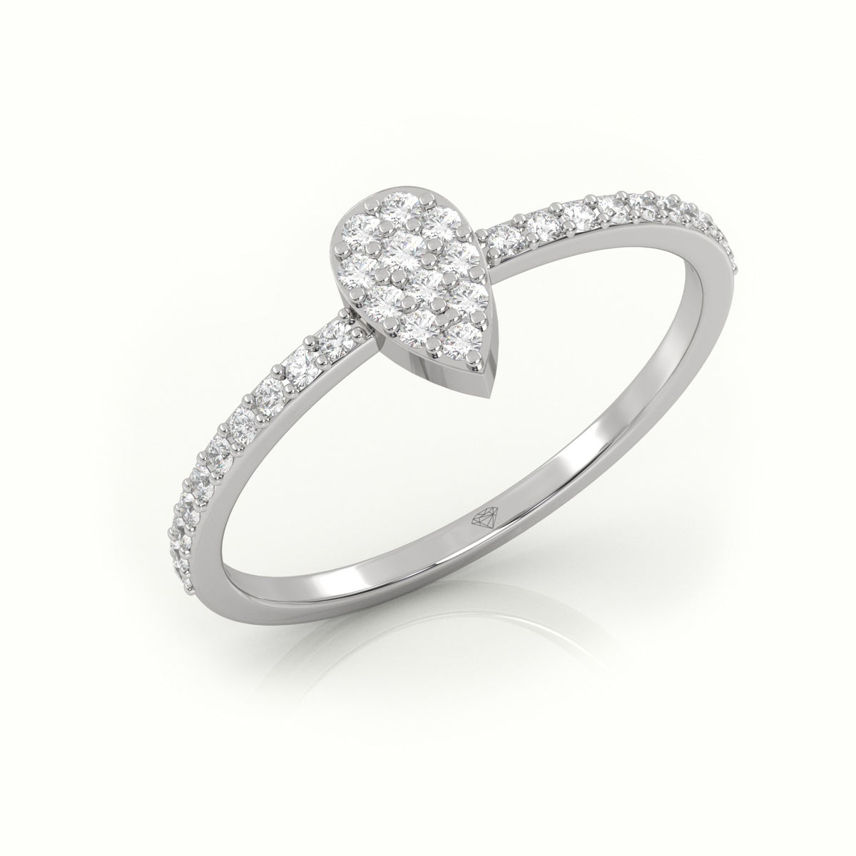 Round Cut Diamond Pear Style Pave Setting Designer Ring — White Gold