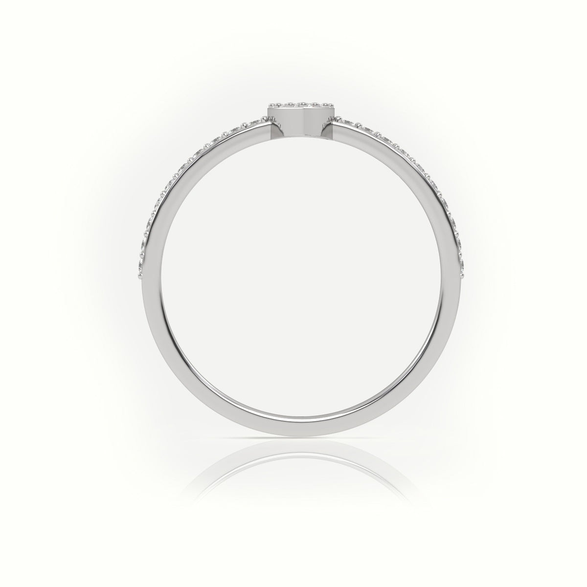 Round Cut Diamond Pear Style Pave Setting Designer Ring — White Gold