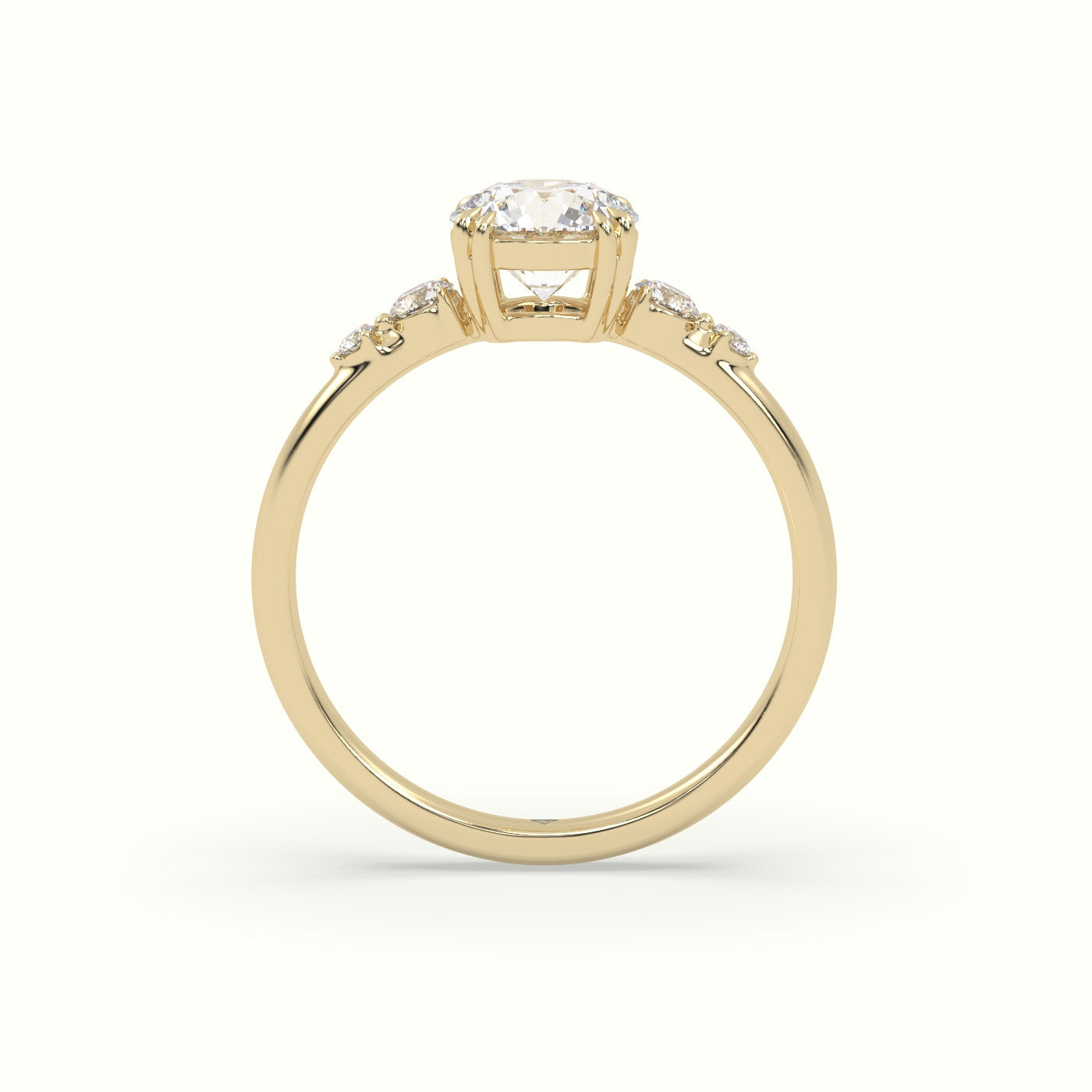 Round Diamond Solitaire Side Stone Engagement Ring — Yellow Gold