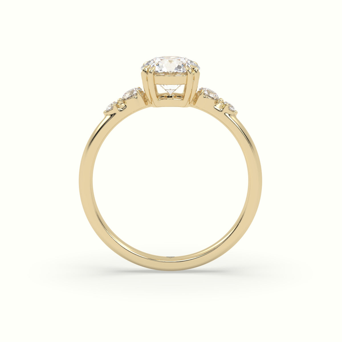Round Diamond Solitaire Side Stone Engagement Ring — Yellow Gold