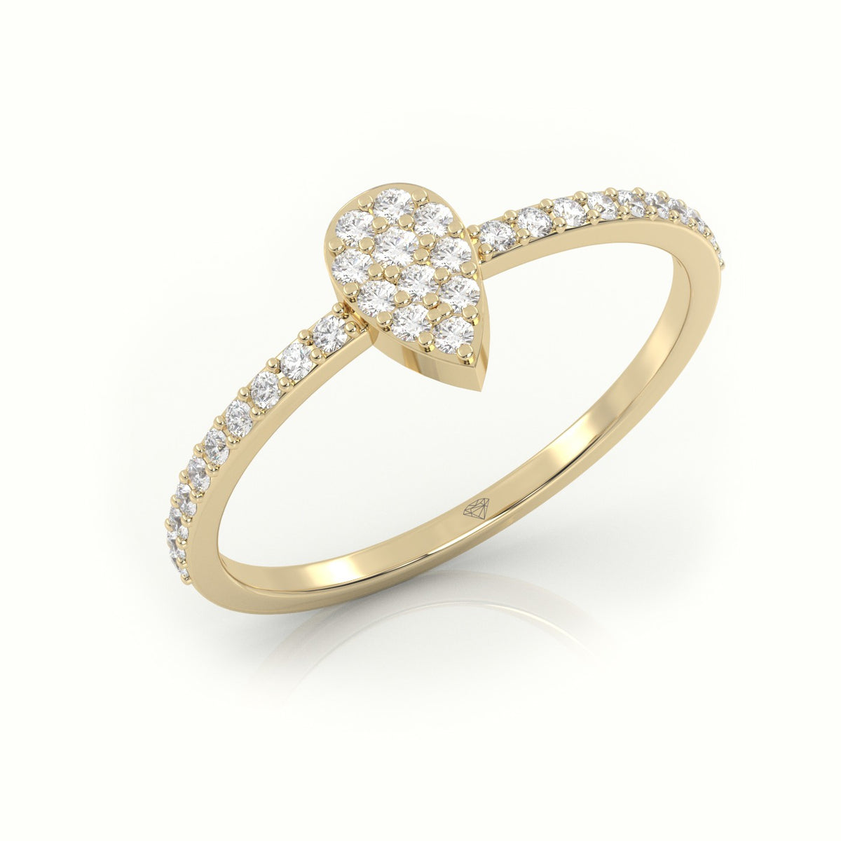 Round Cut Diamond Pear Style Pave Setting Designer Ring — Yellow Gold