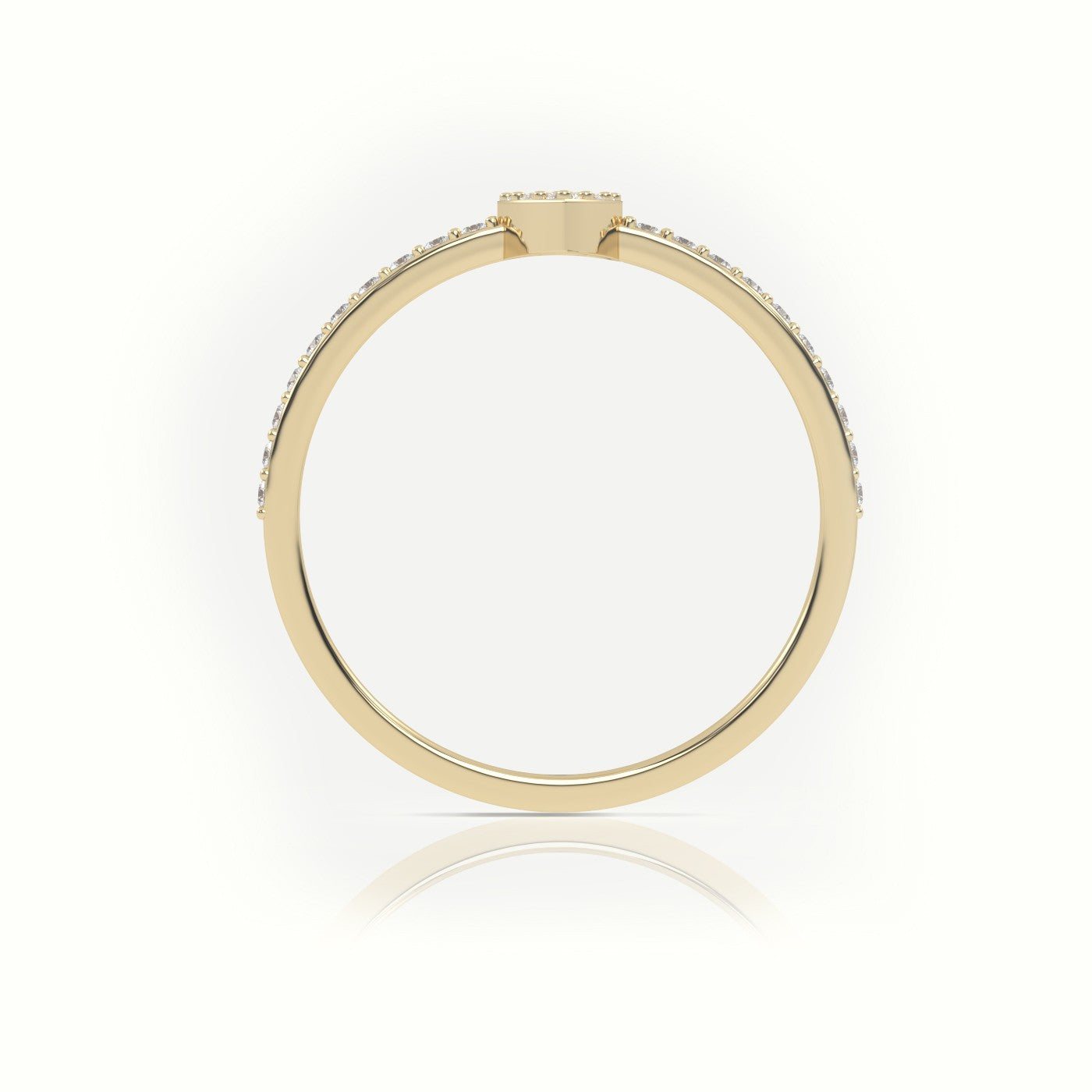 Round Cut Diamond Pear Style Pave Setting Designer Ring — Yellow Gold