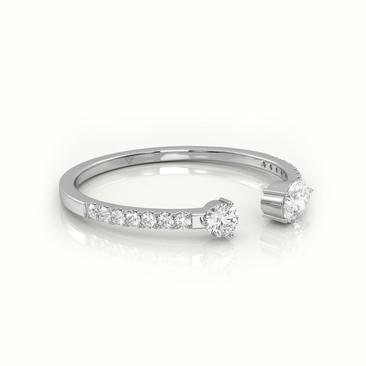 Round Cut & Pear Cut Diamonds Open Pave Setting Ring — White Gold