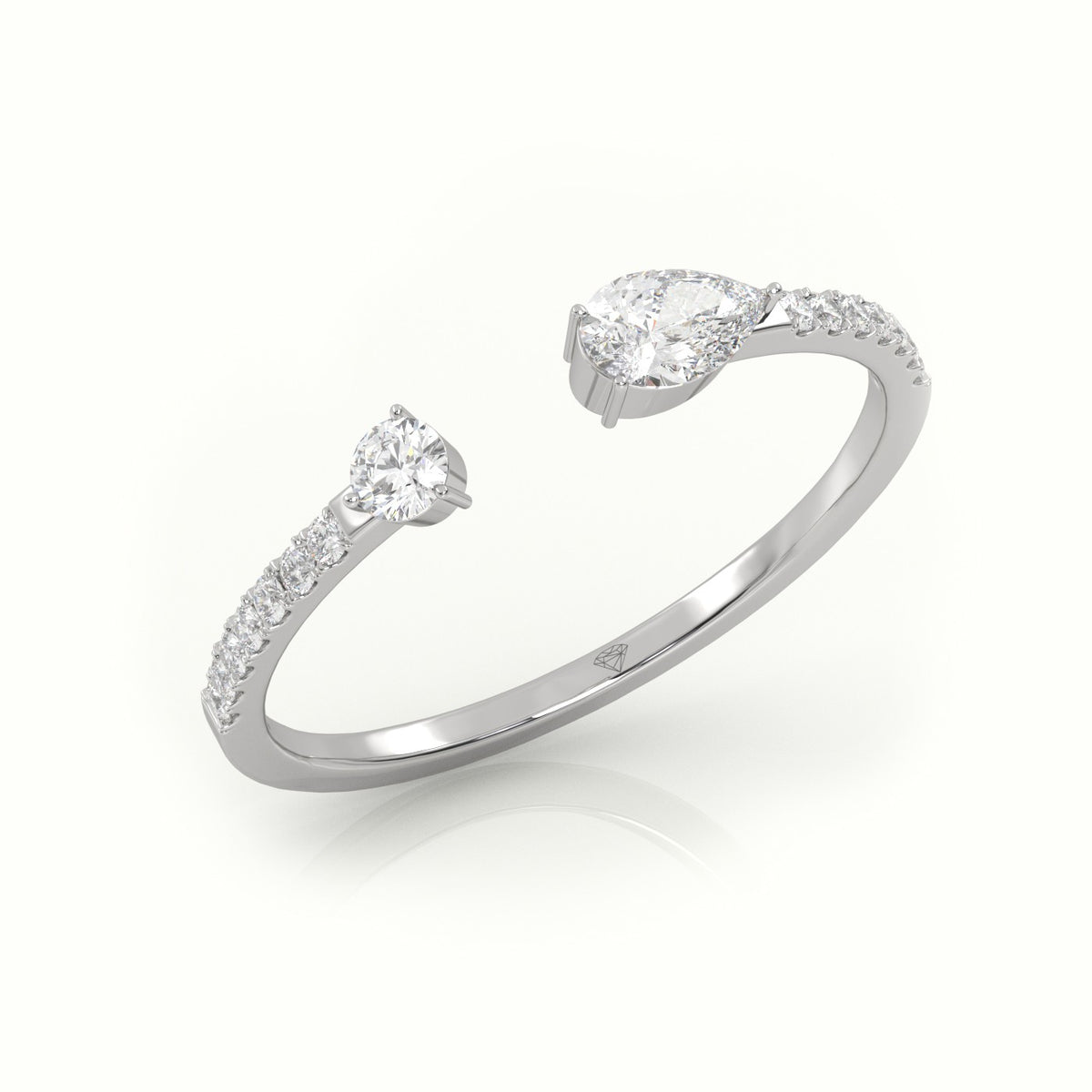 Round Cut & Pear Cut Diamonds Open Pave Setting Ring — White Gold