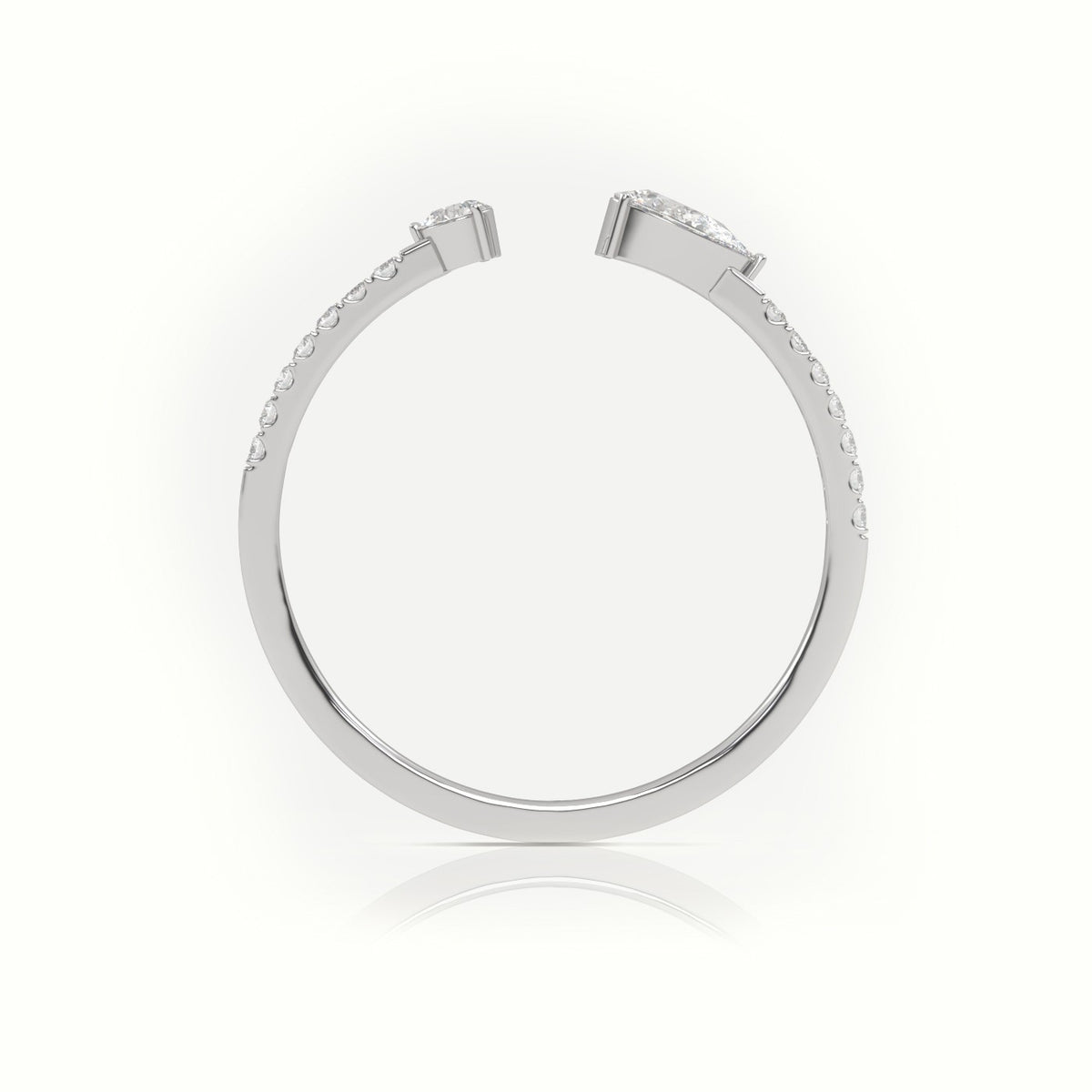 Round Cut & Pear Cut Diamonds Open Pave Setting Ring — White Gold