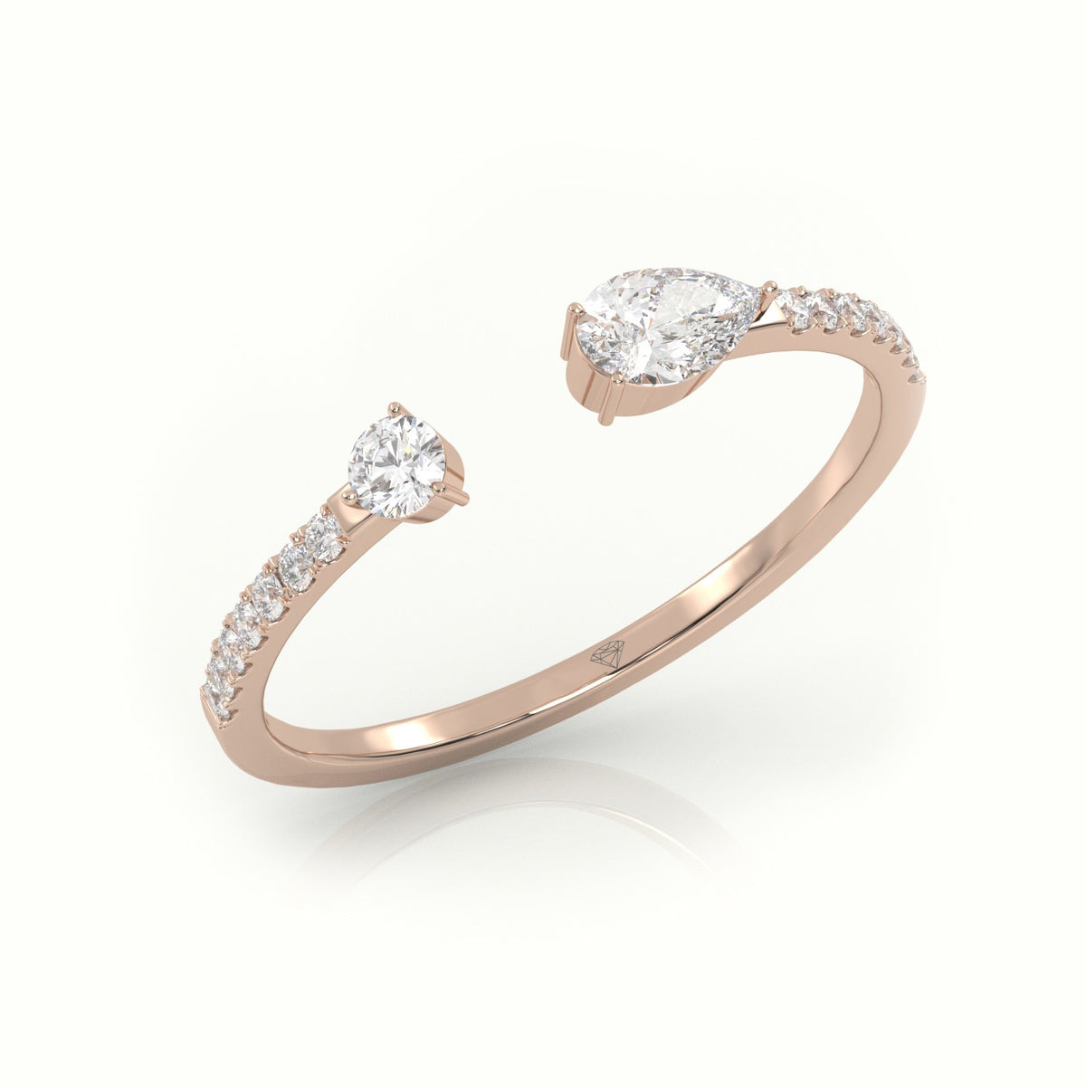 Round Cut & Pear Cut Diamonds Open Pave Setting Ring — Rose Gold