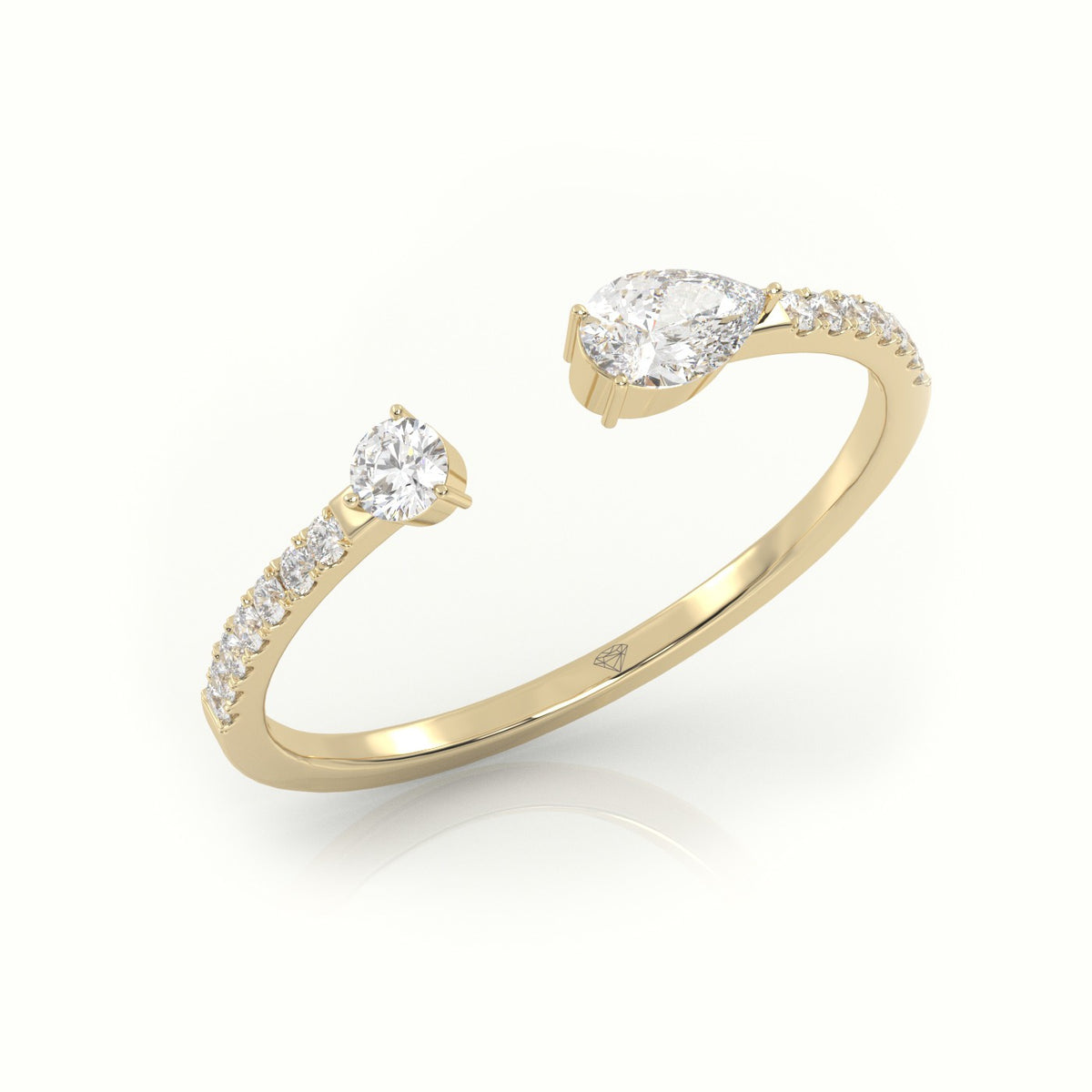 Round Cut & Pear Cut Diamonds Open Pave Setting Ring — Yellow Gold