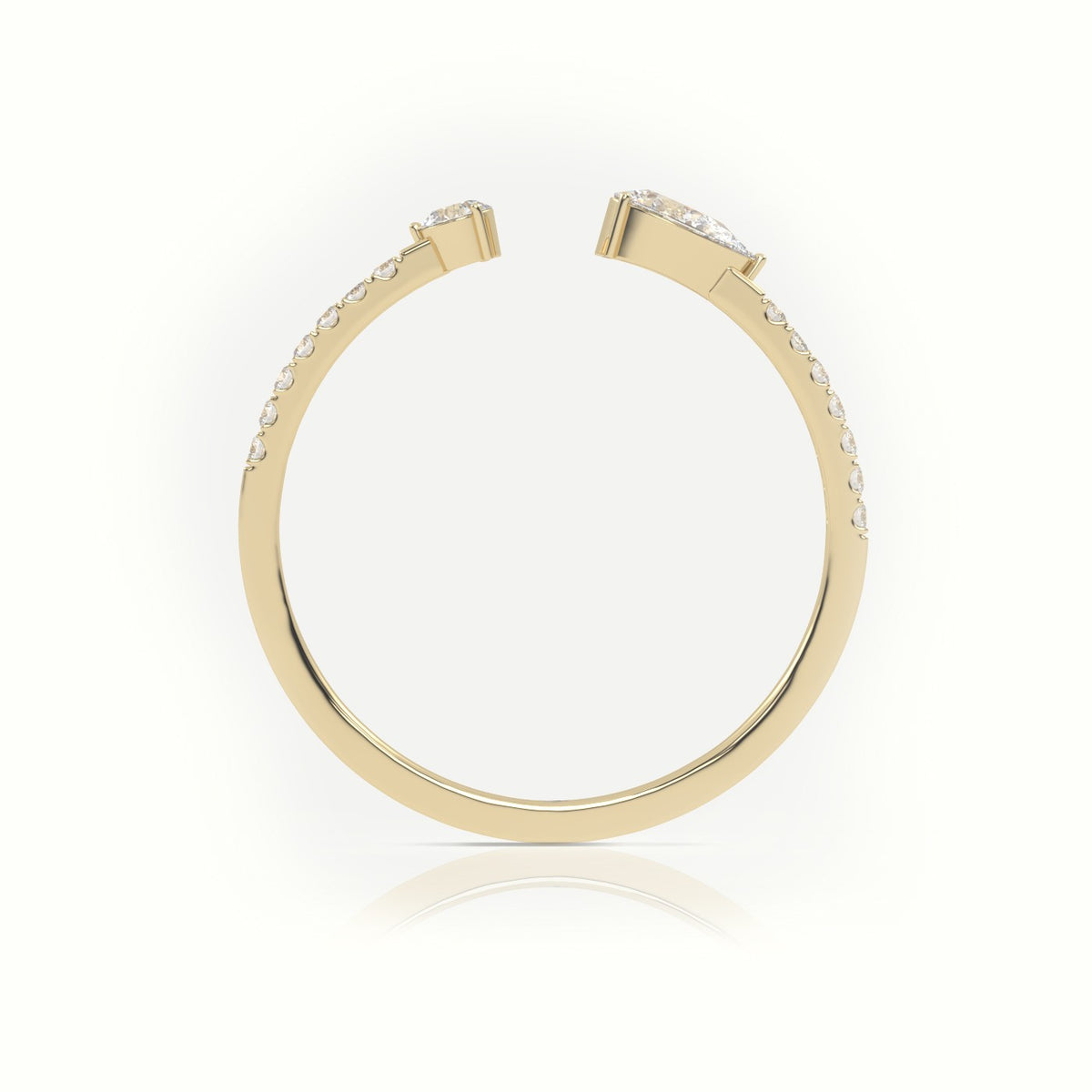 Round Cut & Pear Cut Diamonds Open Pave Setting Ring — Yellow Gold