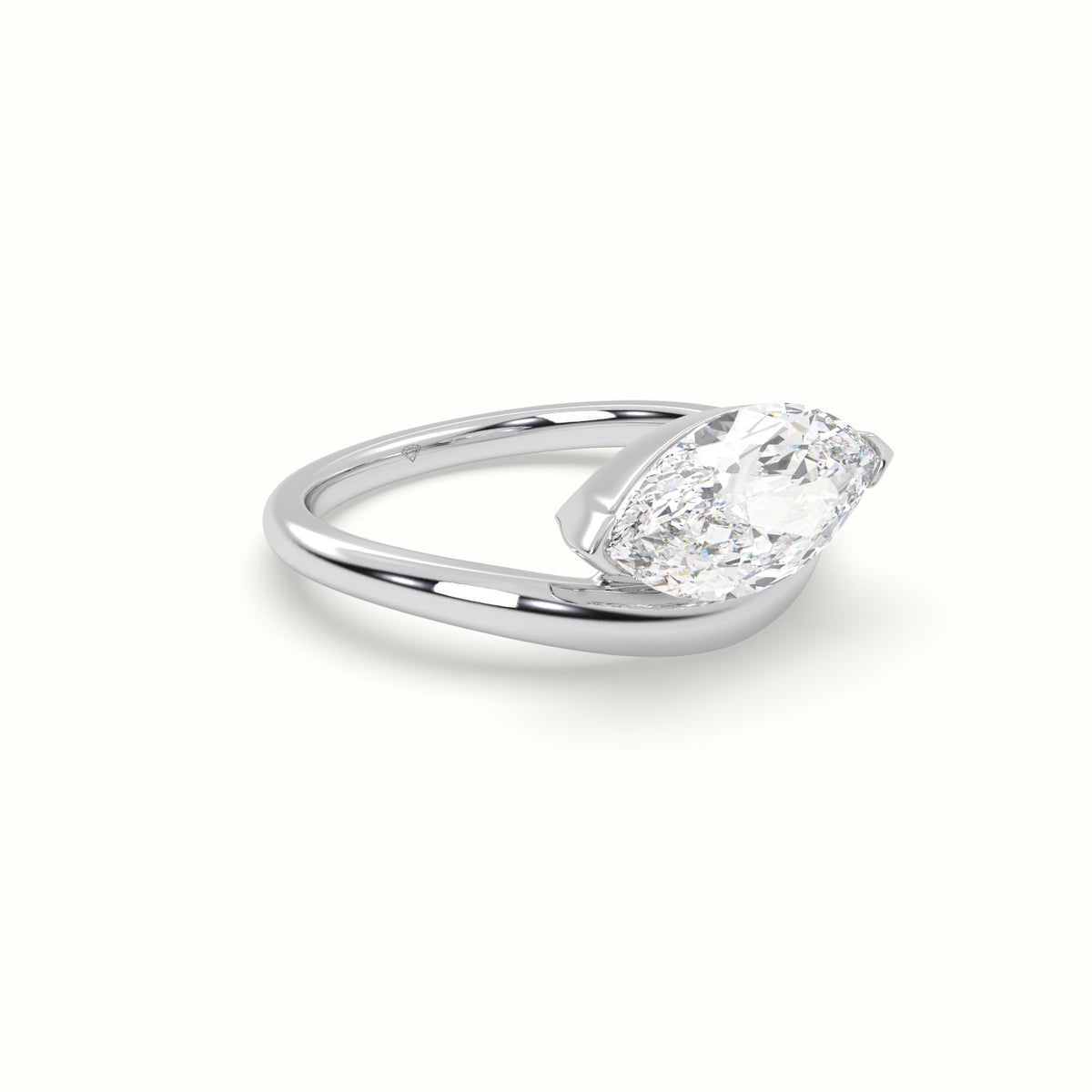 Marquise Diamond Solitaire Bypass Engagement Ring — White Gold