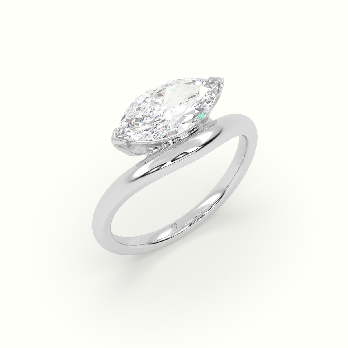 Marquise Diamond Solitaire Bypass Engagement Ring — White Gold