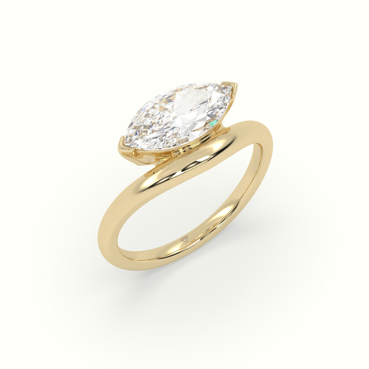 Marquise Diamond Solitaire Bypass Engagement Ring — Yellow Gold