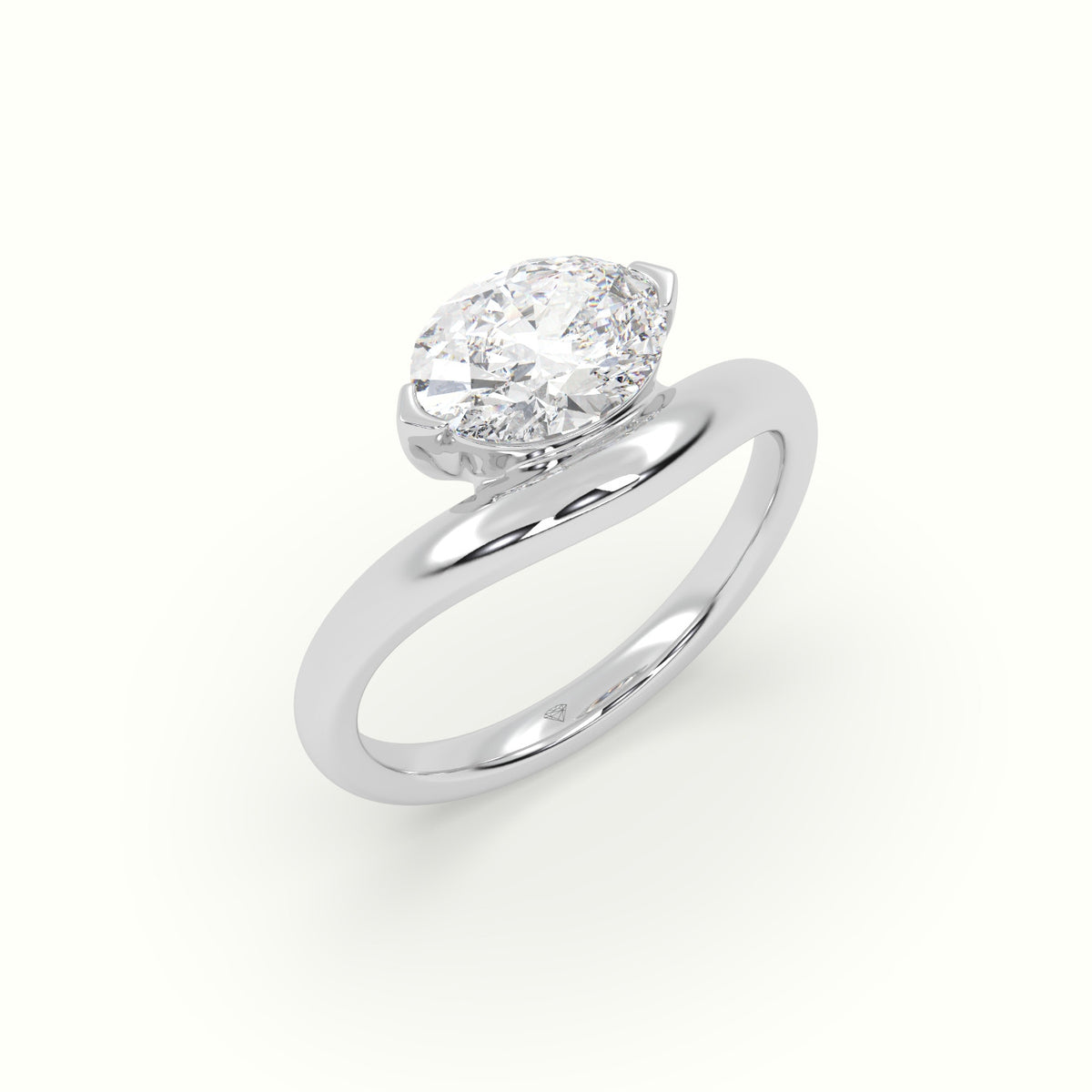 Oval Diamond Solitaire Bypass Engagement Ring — White Gold