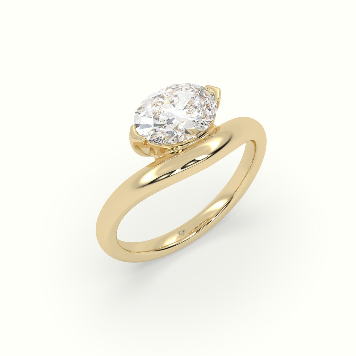 Oval Diamond Solitaire Bypass Engagement Ring — Yellow Gold