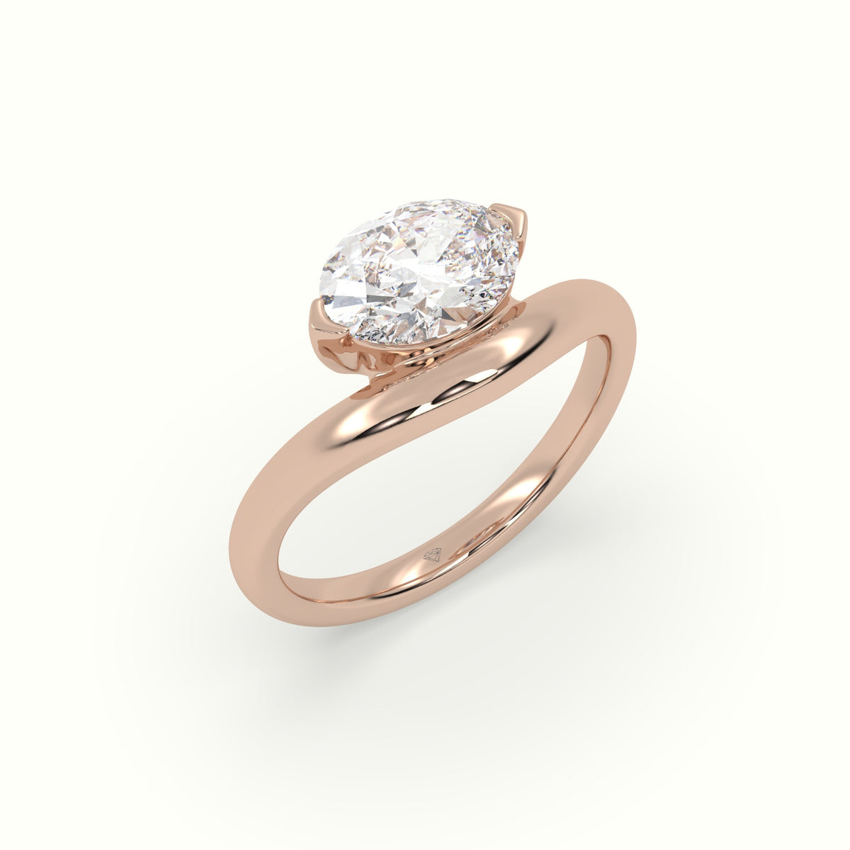 Oval Diamond Solitaire Bypass Engagement Ring — Rose Gold