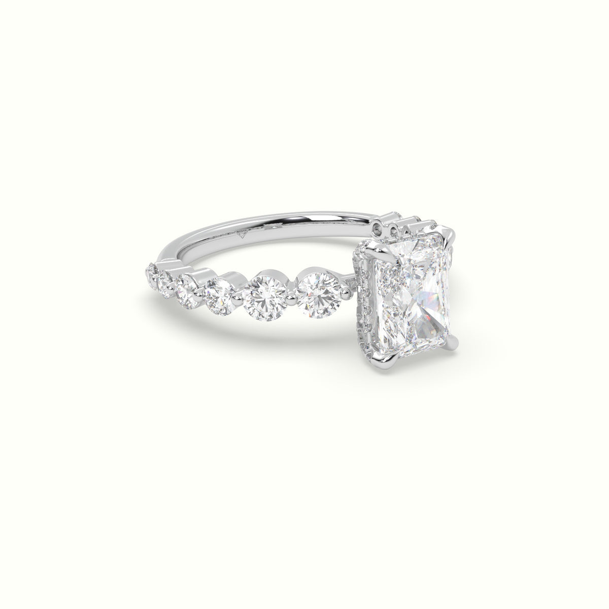 Radiant Diamond Side Stone Engagement Ring — White Gold