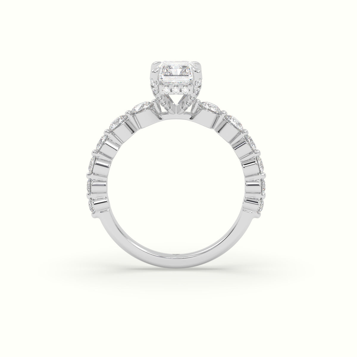 Radiant Diamond Side Stone Engagement Ring — White Gold