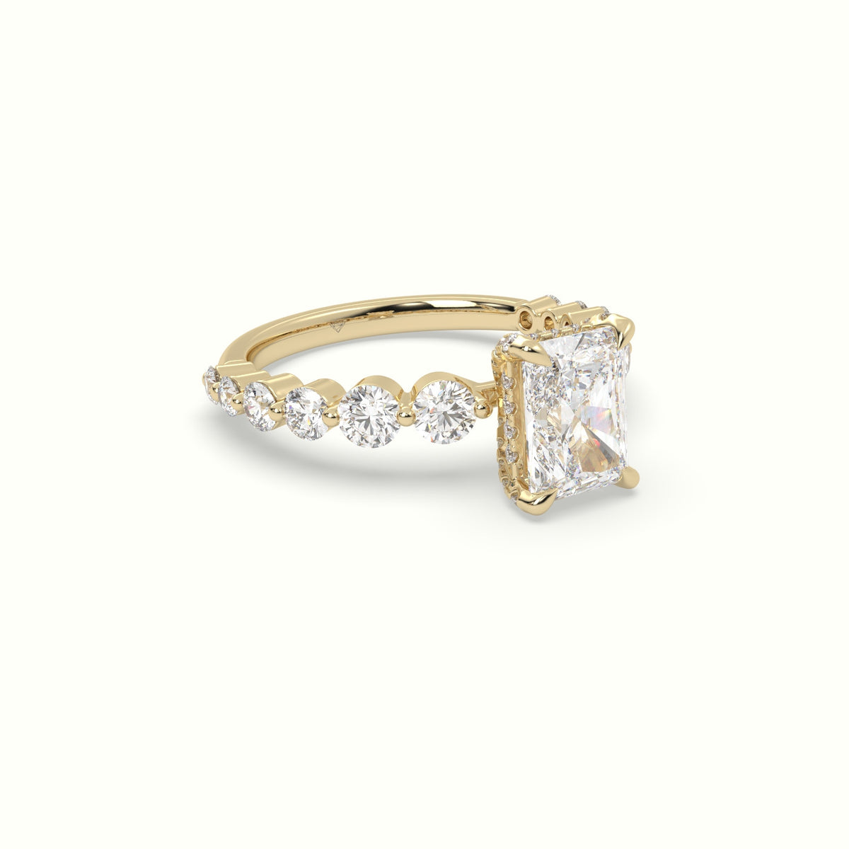 Radiant Diamond Side Stone Engagement Ring — Yellow Gold