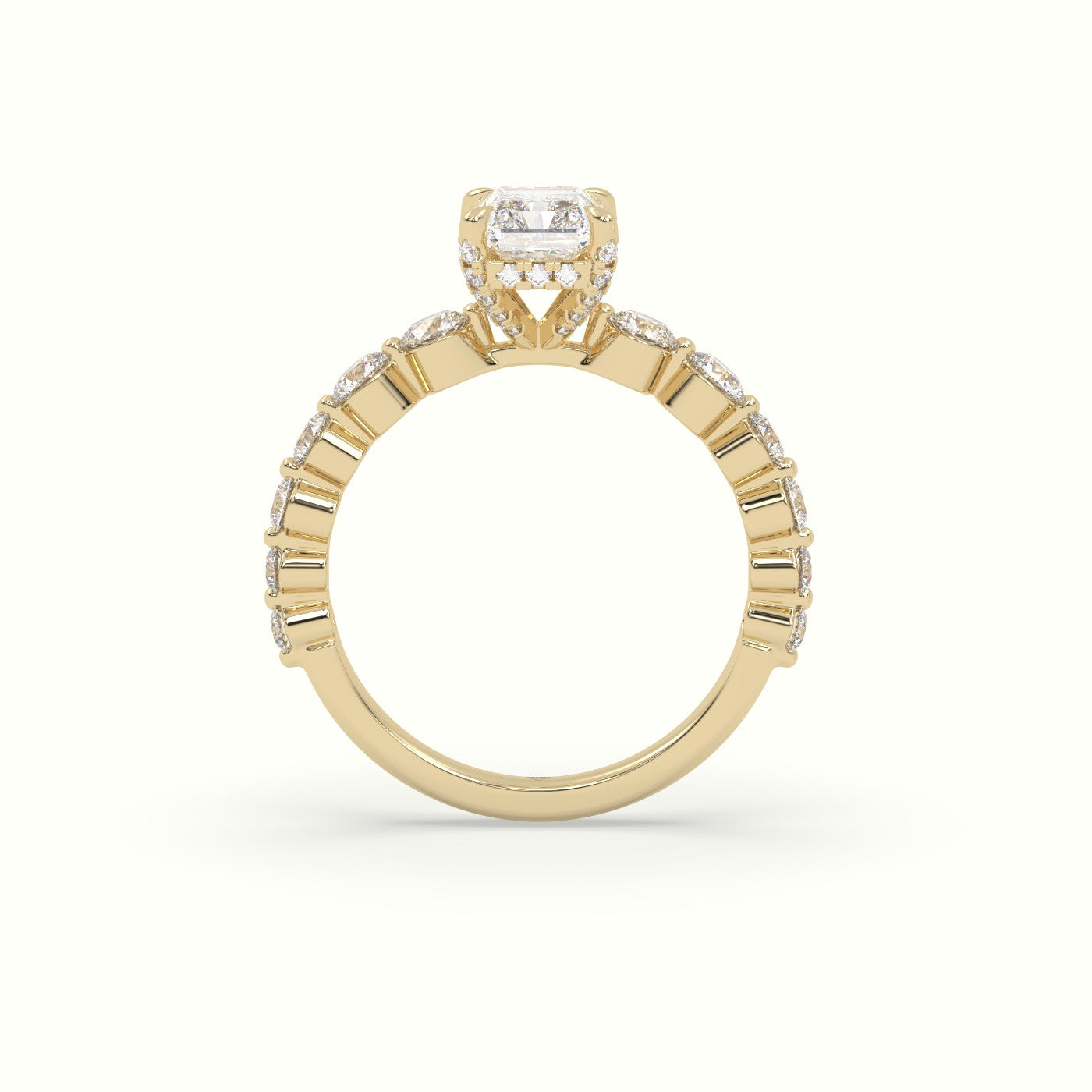 Radiant Diamond Side Stone Engagement Ring — Yellow Gold