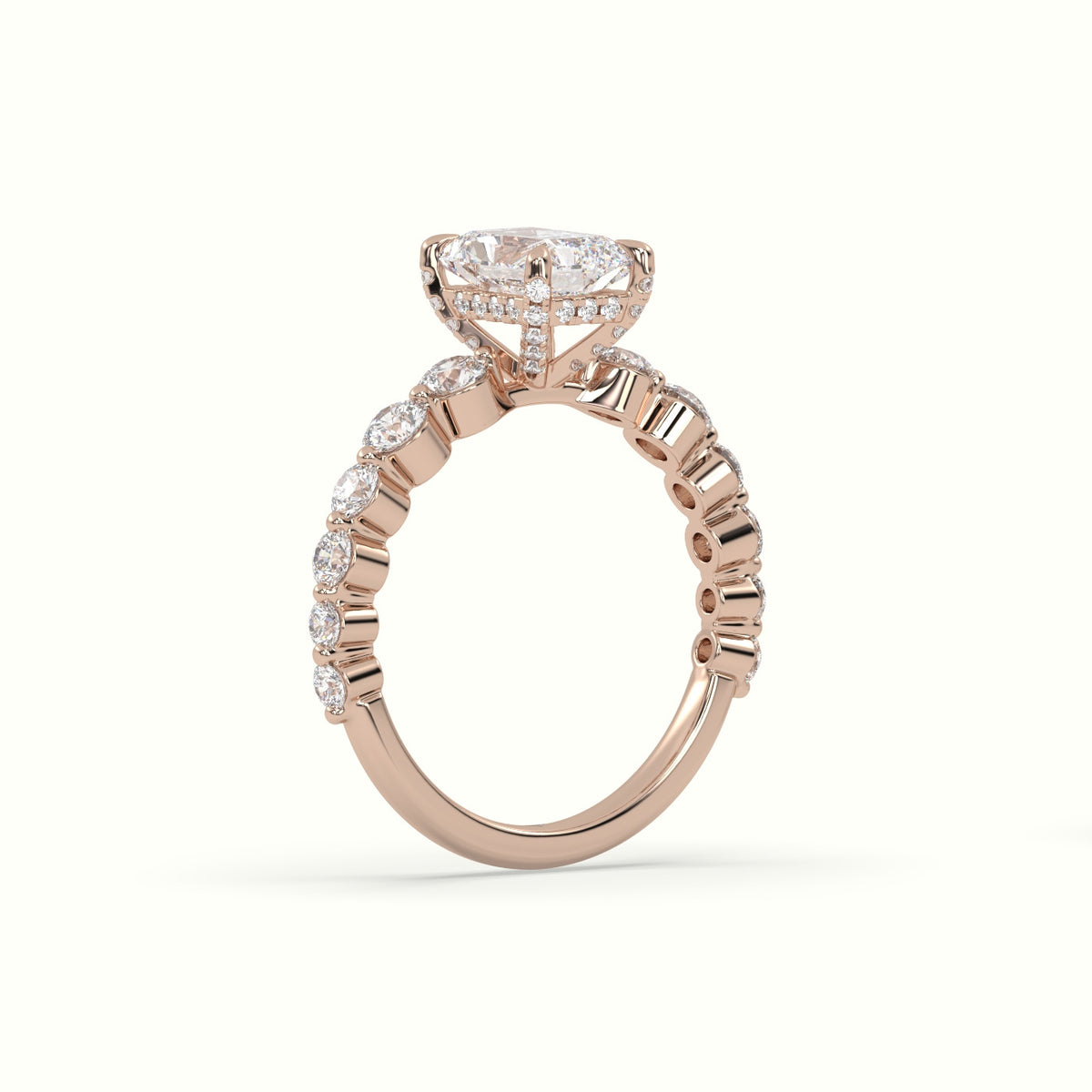 Radiant Diamond Side Stone Engagement Ring — Rose Gold