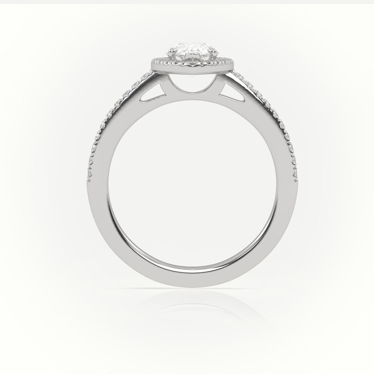 Pear Cut Diamond Halo Pave Setting Engagement Ring — White Gold