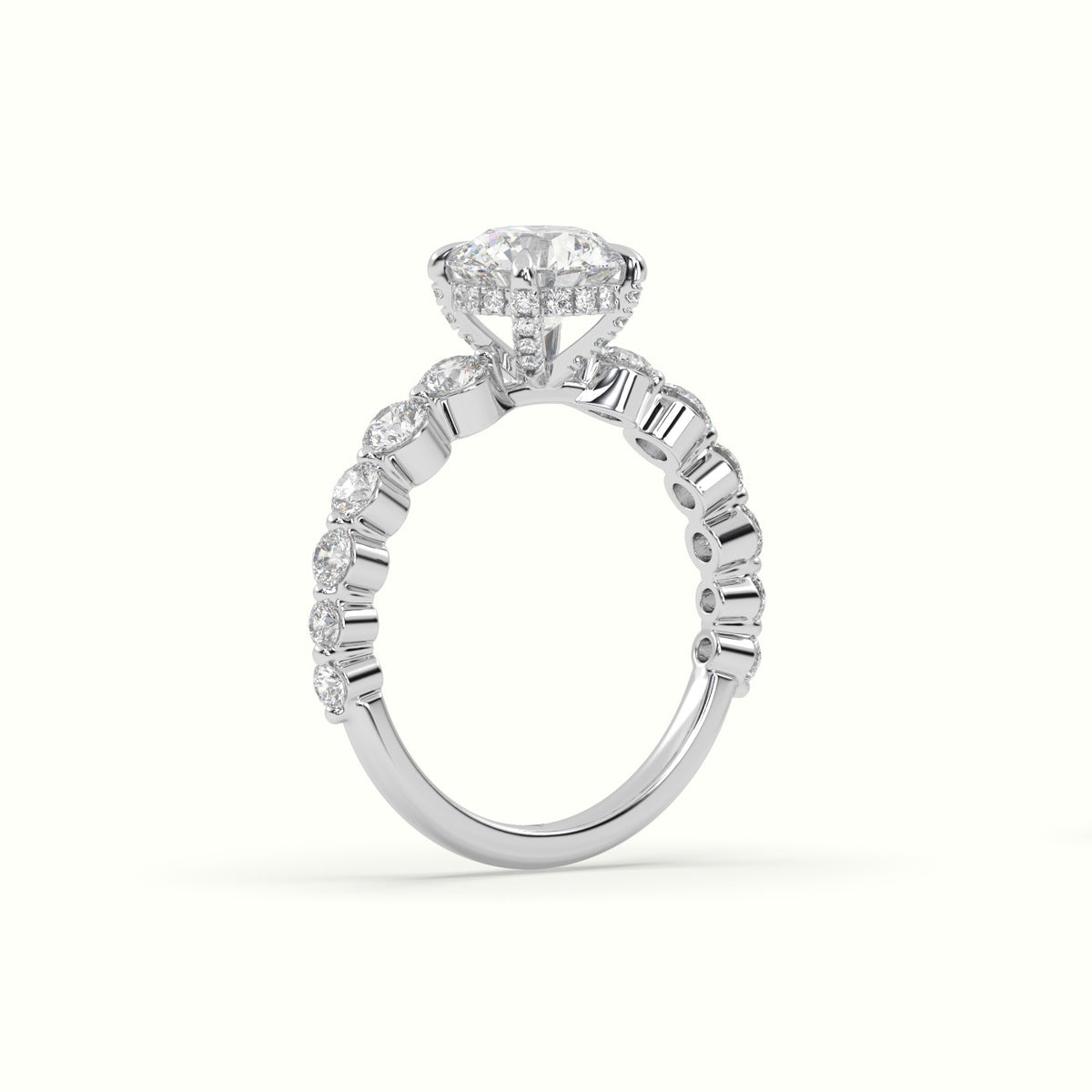 Round Diamond Side Stone Engagement Ring — White Gold