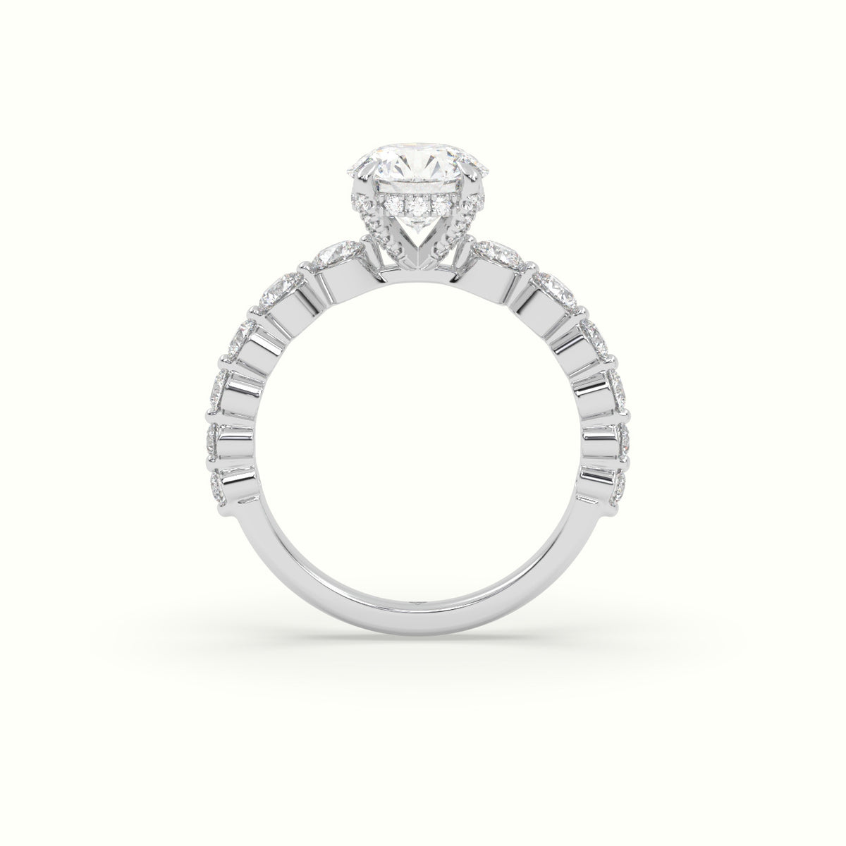 Round Diamond Side Stone Engagement Ring — White Gold