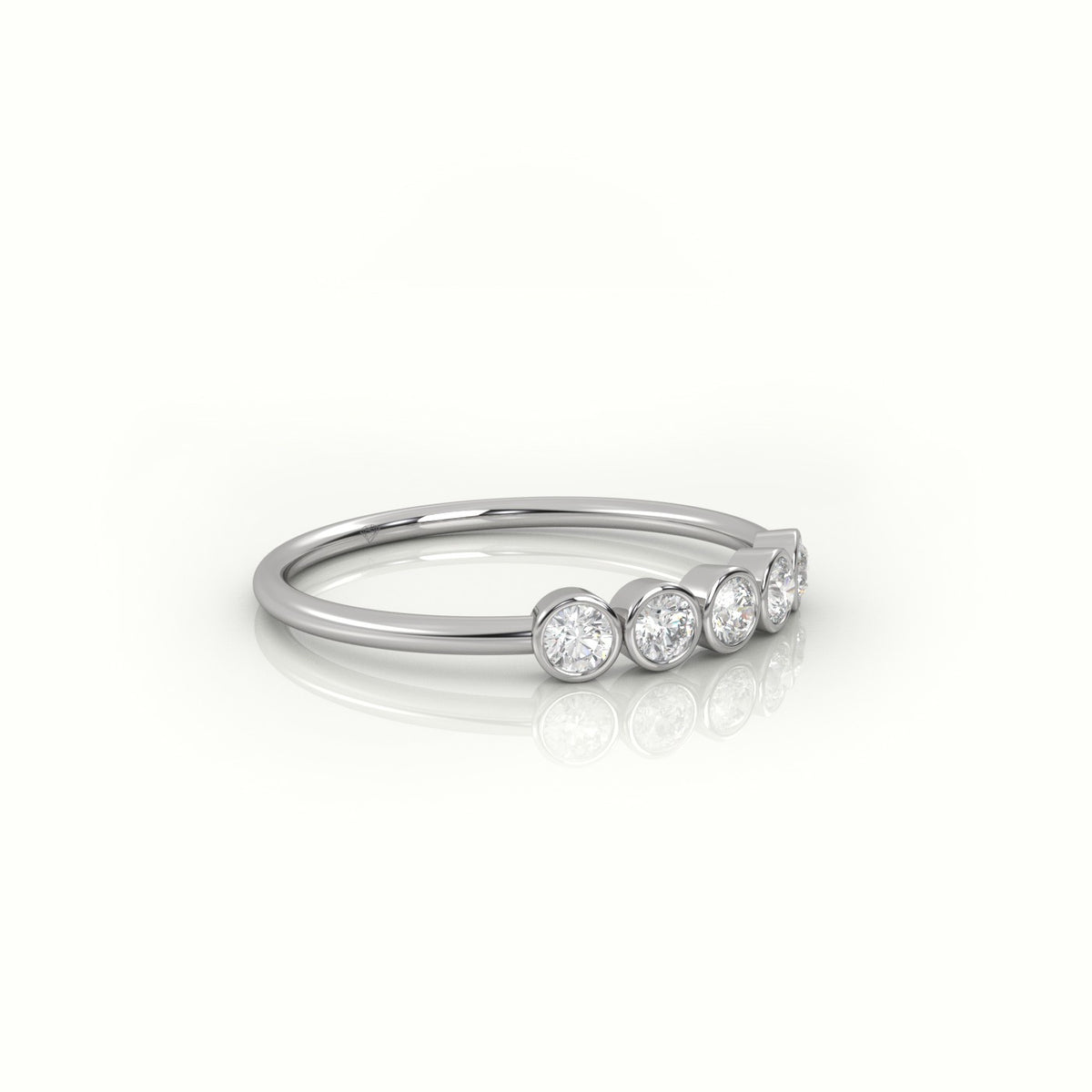 Round Cut Diamond Bezel Setting Designer Ring — White Gold
