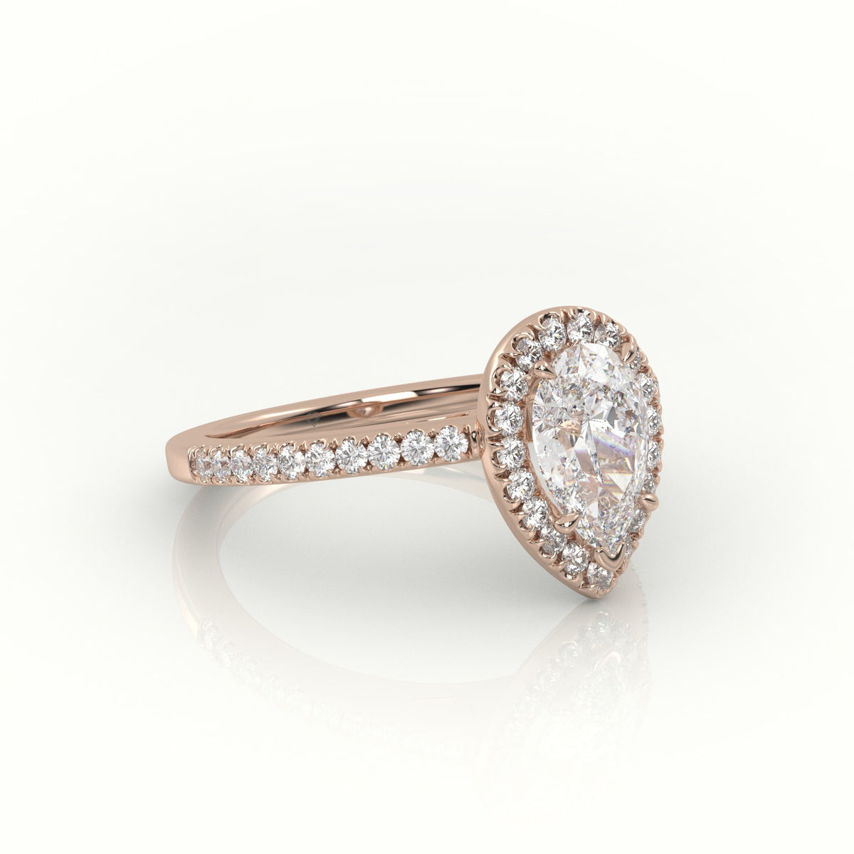 Pear Cut Diamond Halo Pave Setting Engagement Ring — Rose Gold