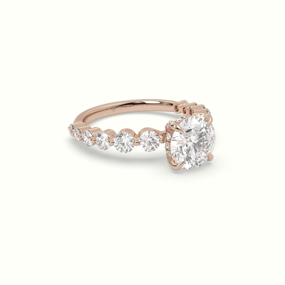 Round Diamond Side Stone Engagement Ring — Rose Gold