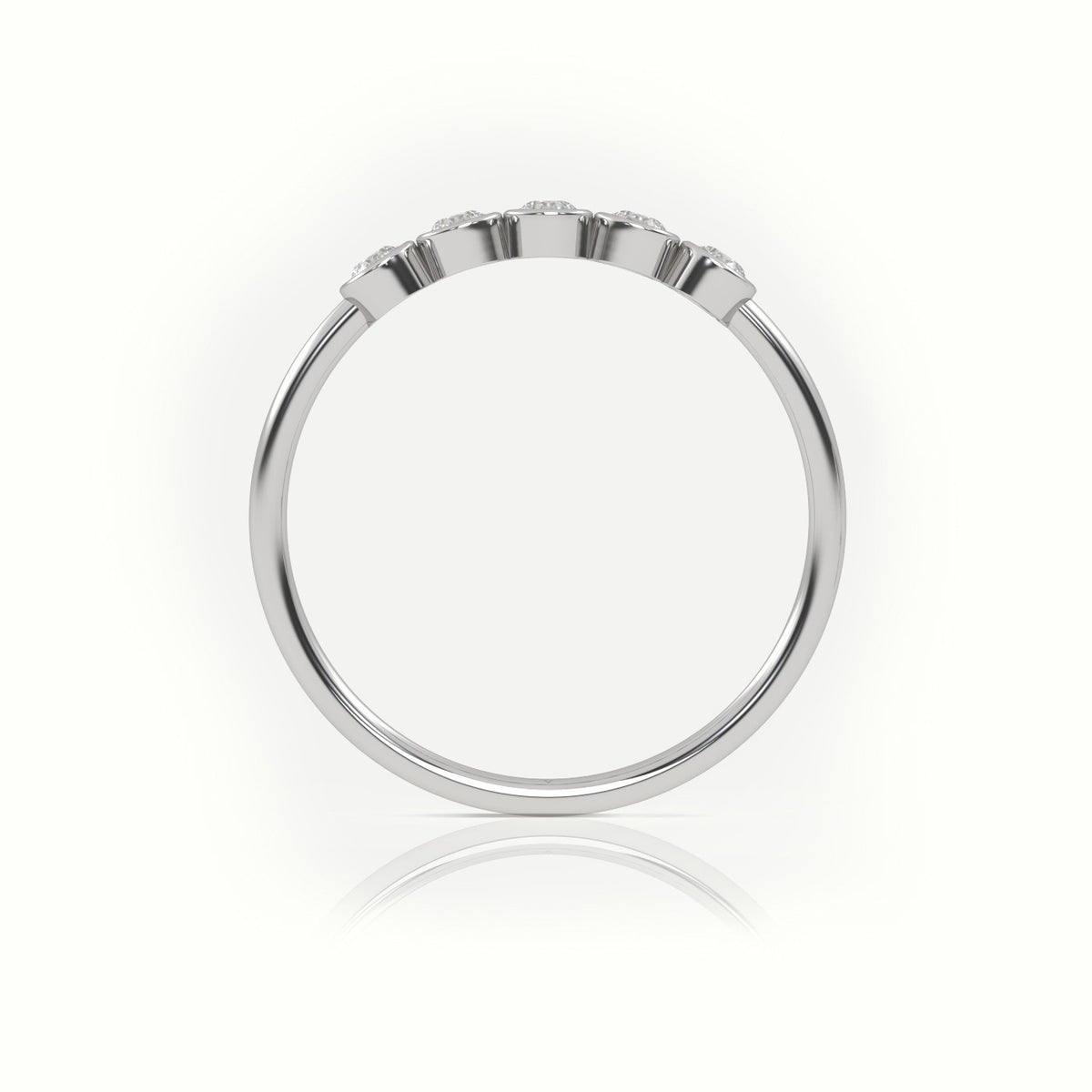 Round Cut Diamond Bezel Setting Designer Ring — White Gold