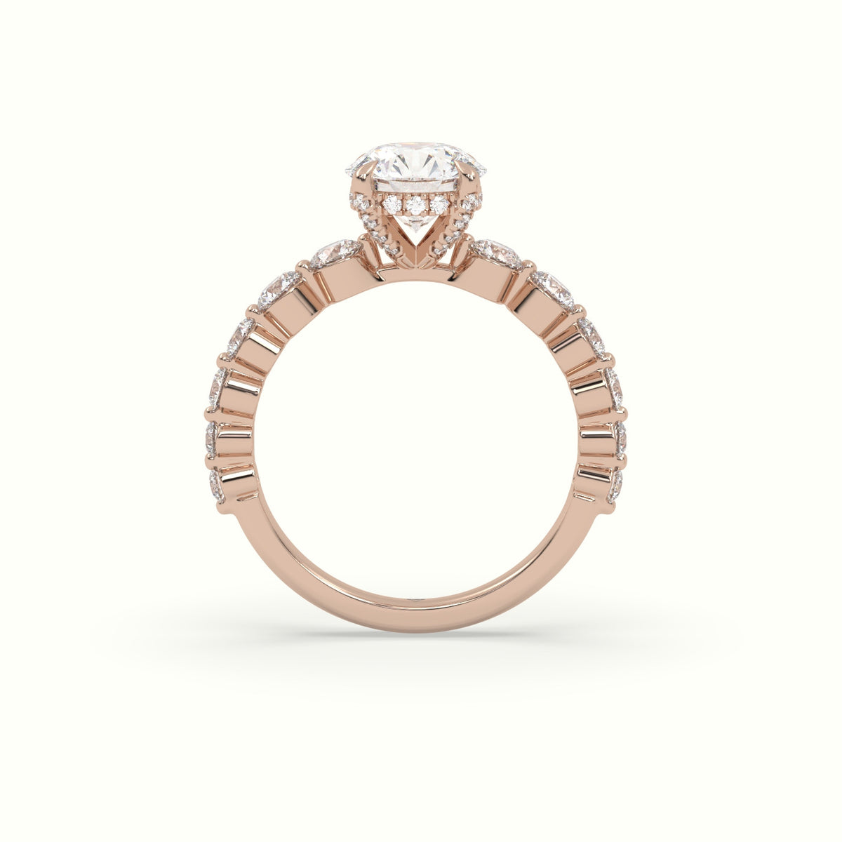 Round Diamond Side Stone Engagement Ring — Rose Gold