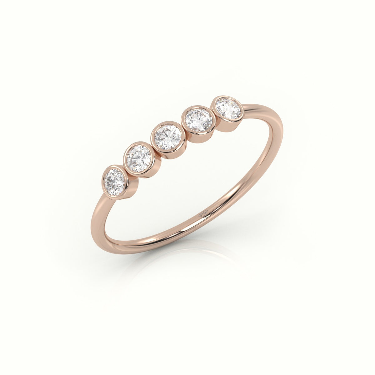 Round Cut Diamond Bezel Setting Designer Ring — Rose Gold