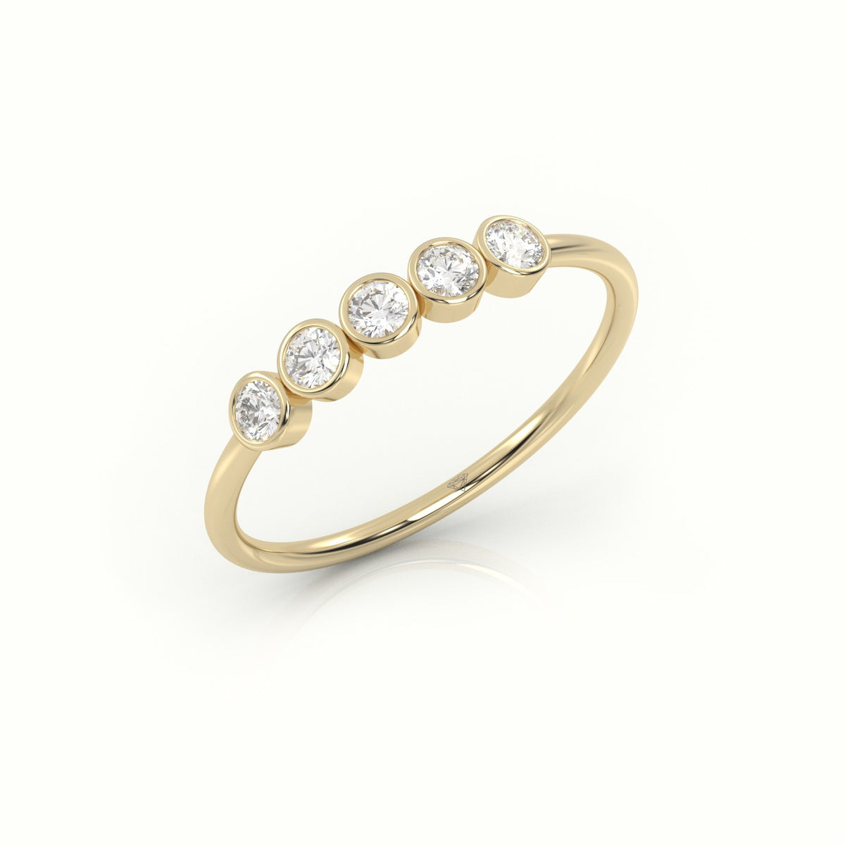 Round Cut Diamond Bezel Setting Designer Ring — Yellow Gold
