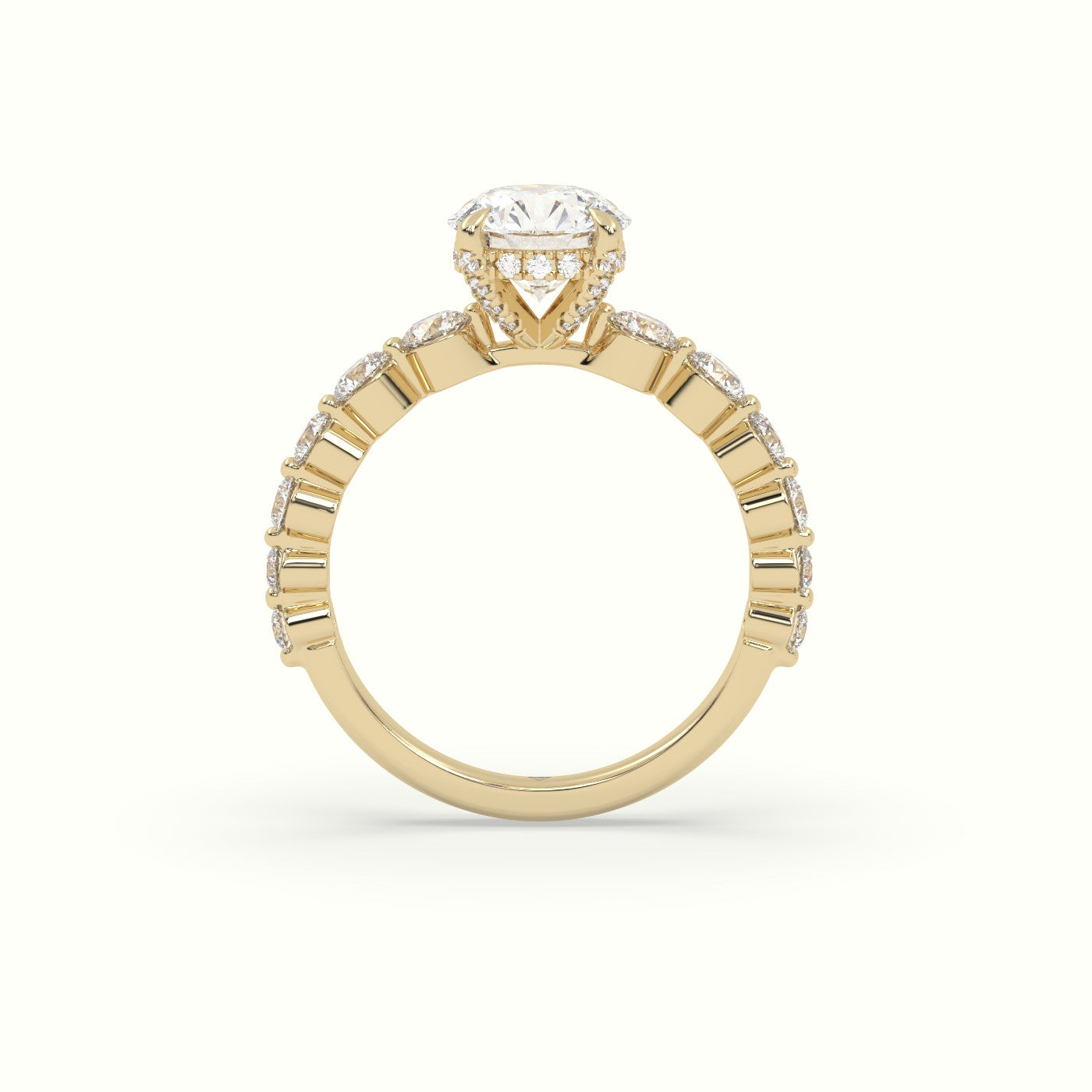 Round Diamond Side Stone Engagement Ring — Yellow Gold