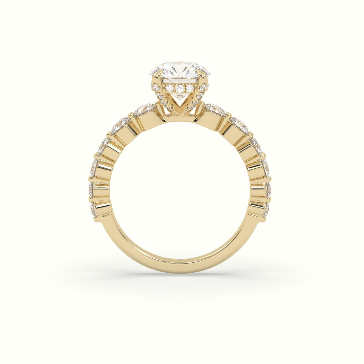 Round Diamond Side Stone Engagement Ring — Yellow Gold