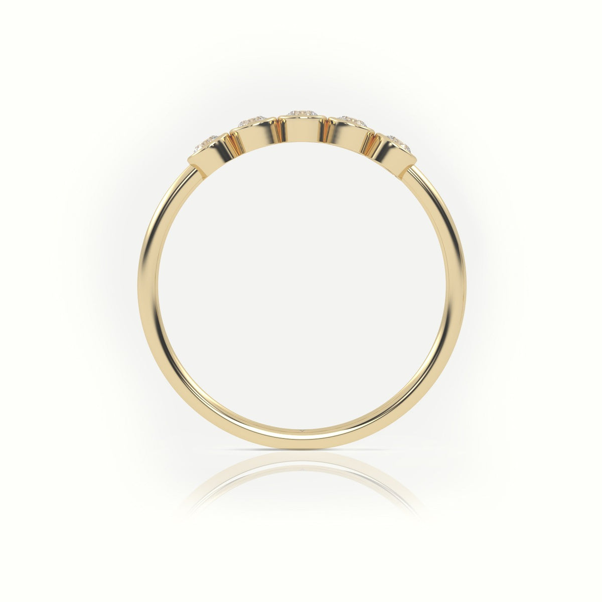 Round Cut Diamond Bezel Setting Designer Ring — Yellow Gold