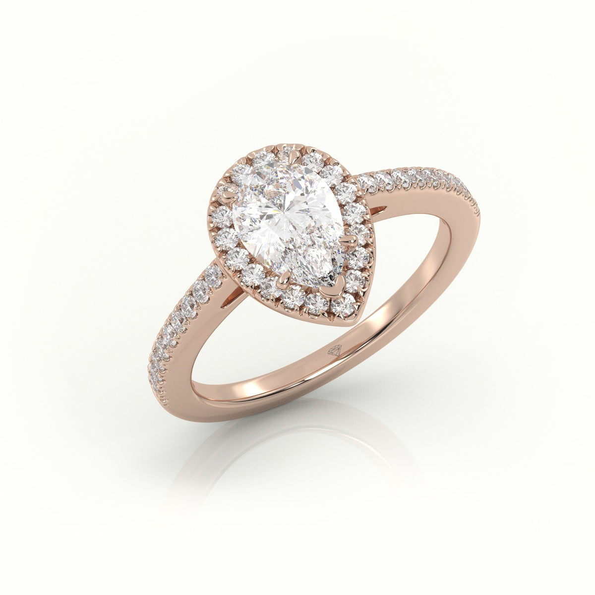 Pear Cut Diamond Halo Pave Setting Engagement Ring — Rose Gold