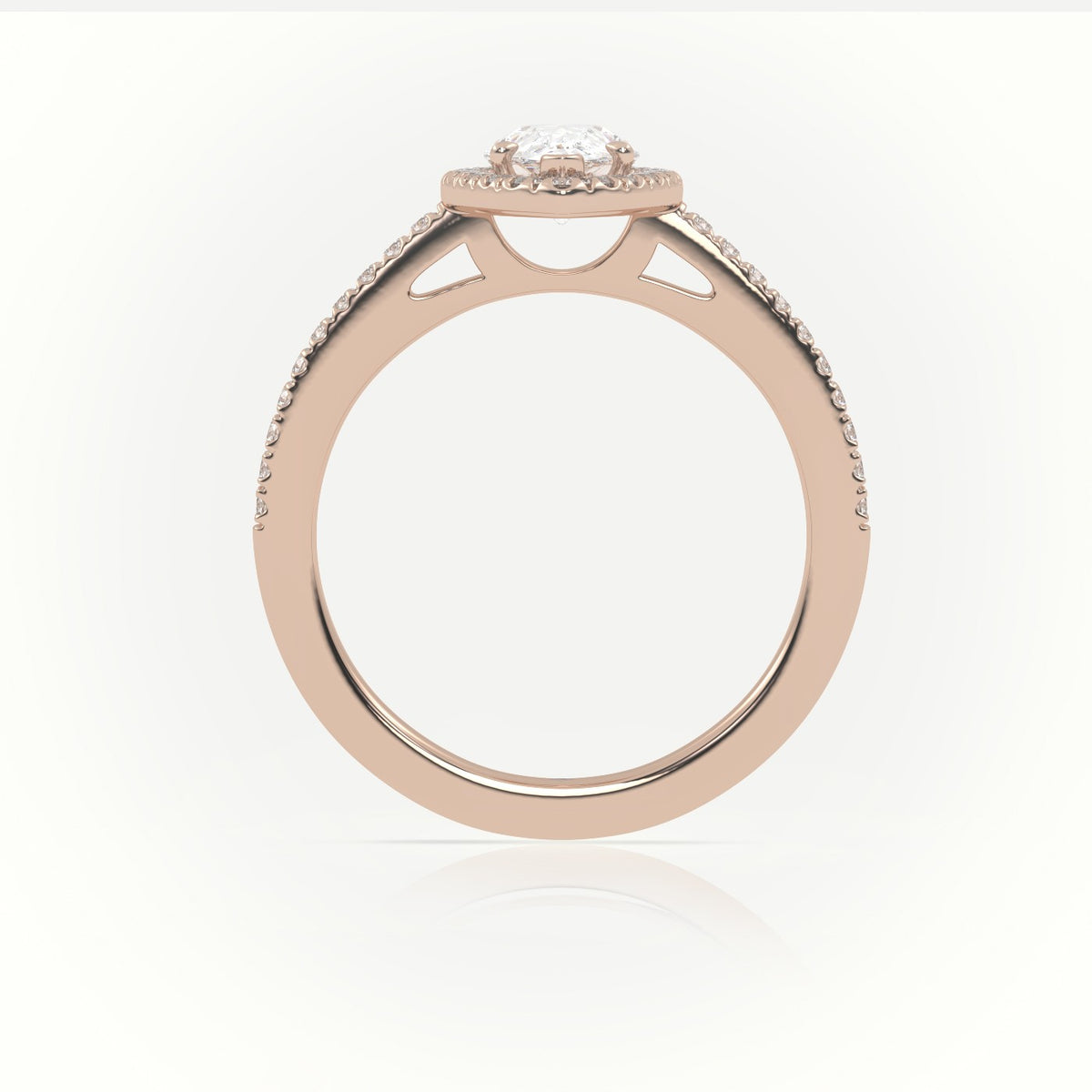 Pear Cut Diamond Halo Pave Setting Engagement Ring — Rose Gold