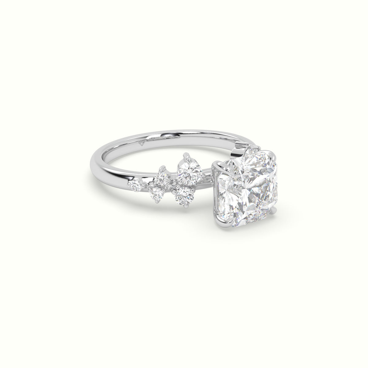 Asscher Diamond Side Stone Engagement Ring — White Gold