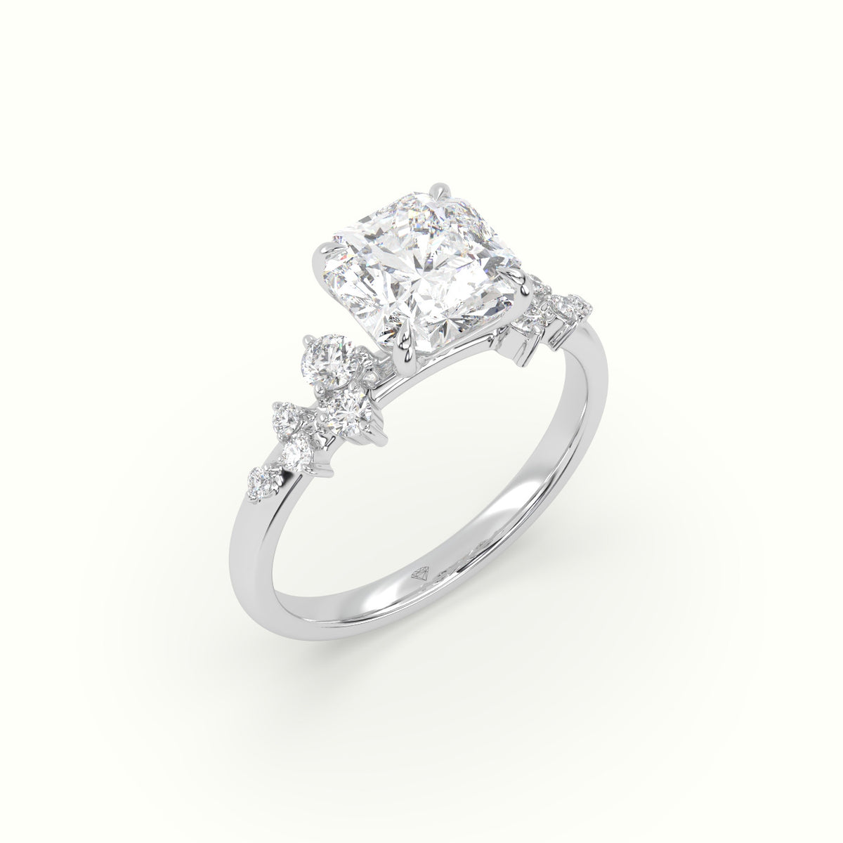 Asscher Diamond Side Stone Engagement Ring — White Gold