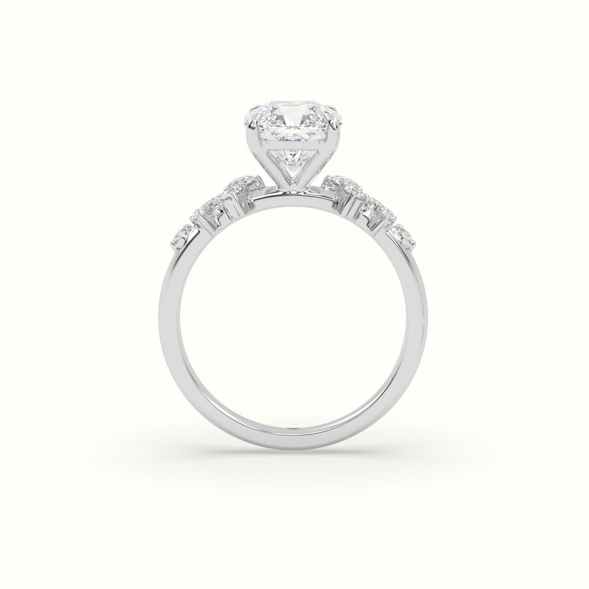 Asscher Diamond Side Stone Engagement Ring — White Gold