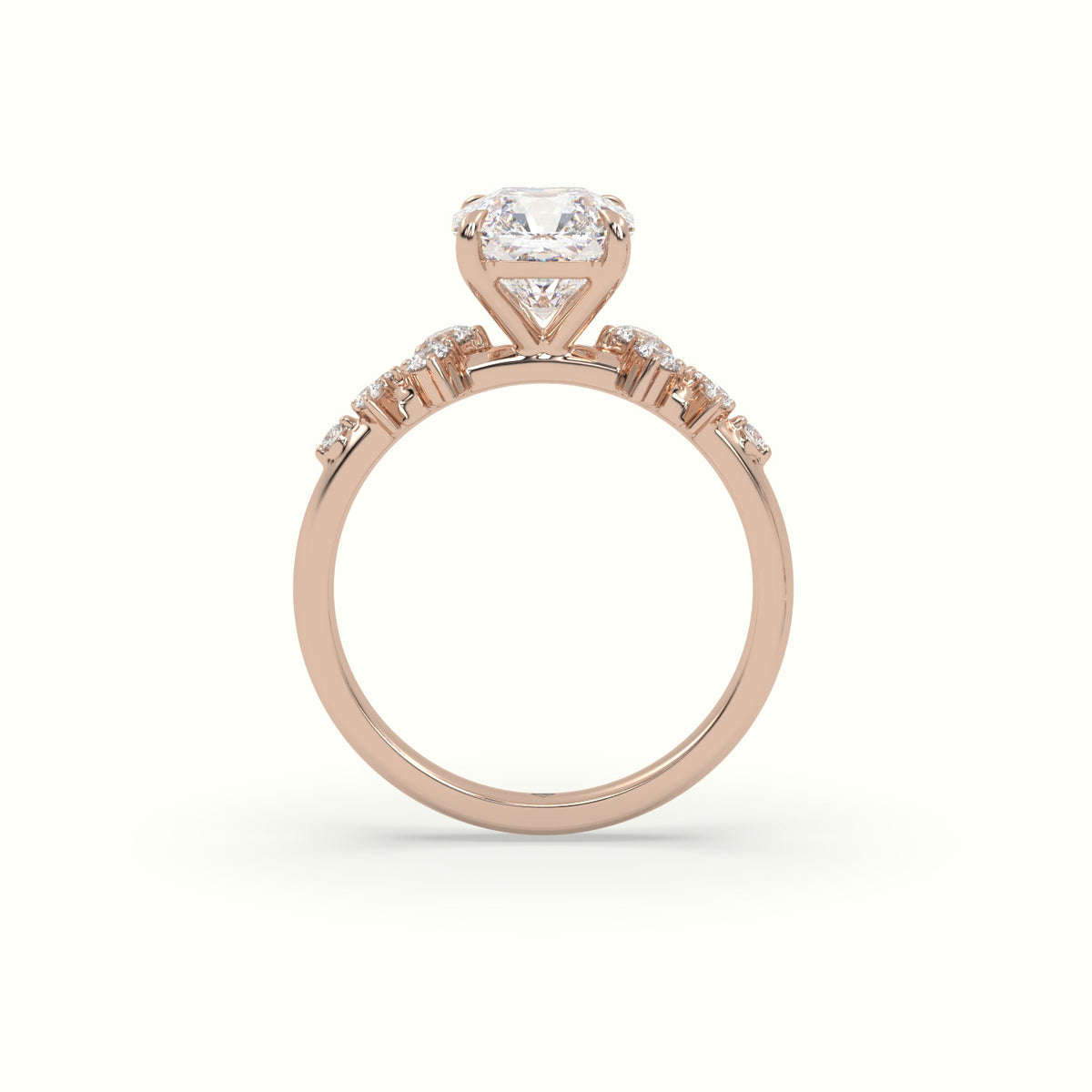 Asscher Diamond Side Stone Engagement Ring — Rose Gold