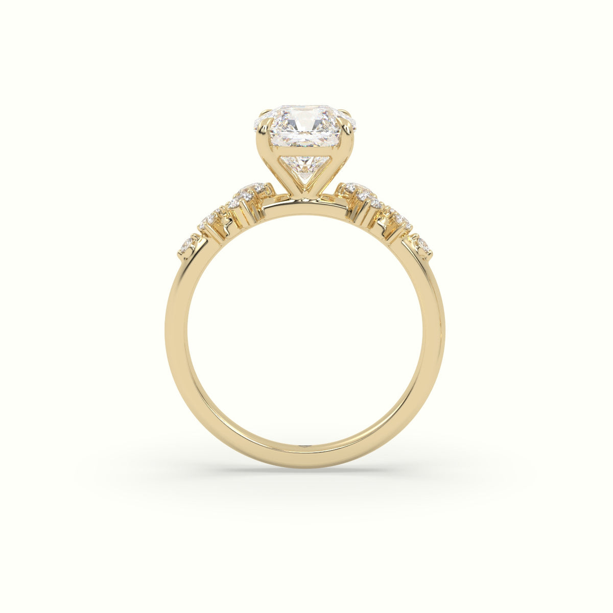 Asscher Diamond Side Stone Engagement Ring — Yellow Gold