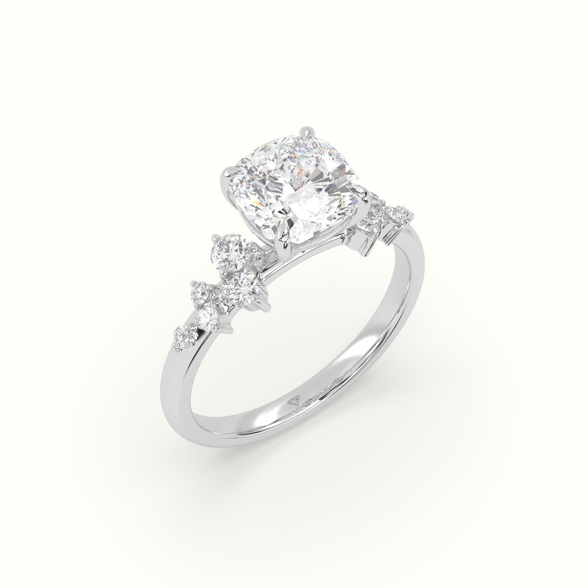 Cushion Diamond Side Stone Engagement Ring — White Gold
