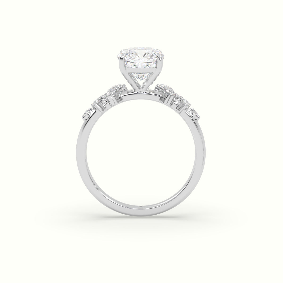 Cushion Diamond Side Stone Engagement Ring — White Gold
